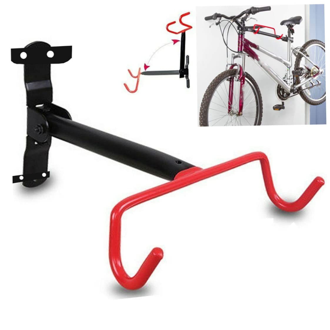 2PCS Adjustable Bike Wall Mount Hooks - Heavy Duty Garage Bike Rack for Horizontal Storage (Load Capacity 15kg/33lbs, 30x26x20cm) - Perfect for Garage, Basement & Apartment Bike Organization