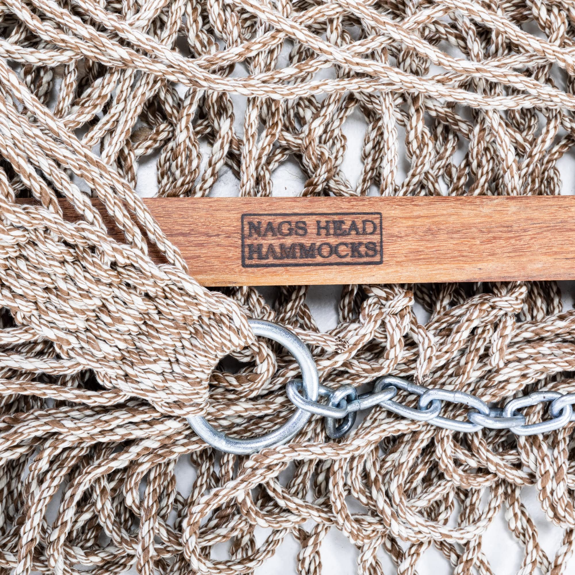 Handcrafted USA Nags Head Hammock - 12ft x 49in Antique Brown Oatmeal Tweed Rope Hammock with Free Extension Chains & Tree Hooks - 450 LB Capacity - Perfect for Backyard, Patio, Beach & Camping Relaxation