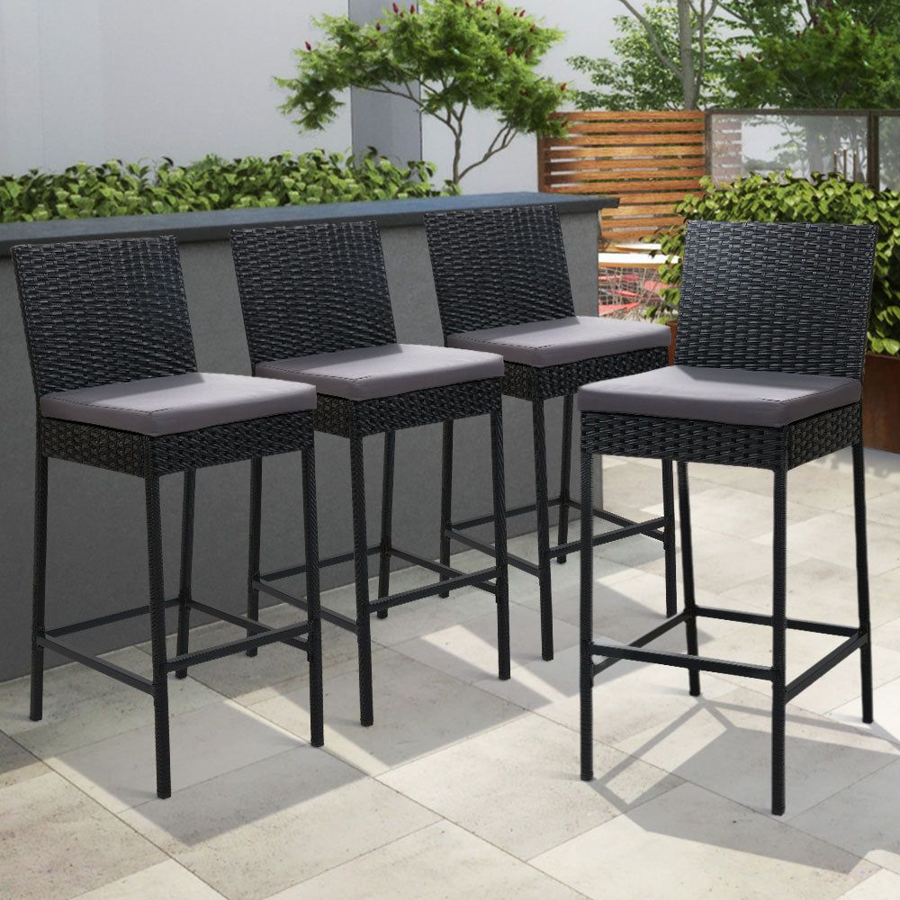 Gardeon Set of 4 Outdoor Bar Stools - Wicker Dining Chairs for Patio, Garden, and Poolside - Weather-Resistant Rattan Furniture for Backyard, Deck, and Outdoor Entertaining