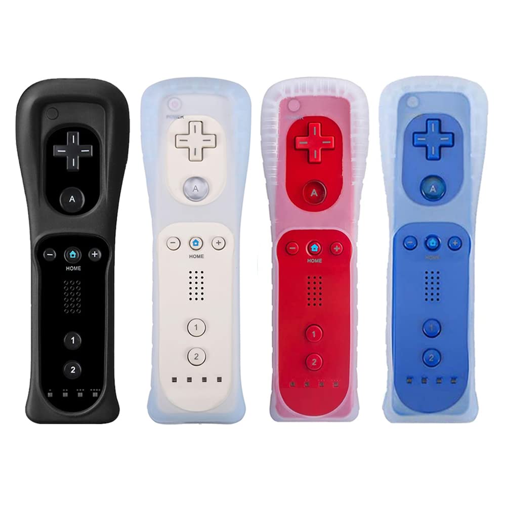 4-Pack Wireless Wii Remote Controller - Compatible with Wii & Wii U (Black, White, Deep Blue, Red) - Perfect for Multiplayer Gaming & Family Entertainment