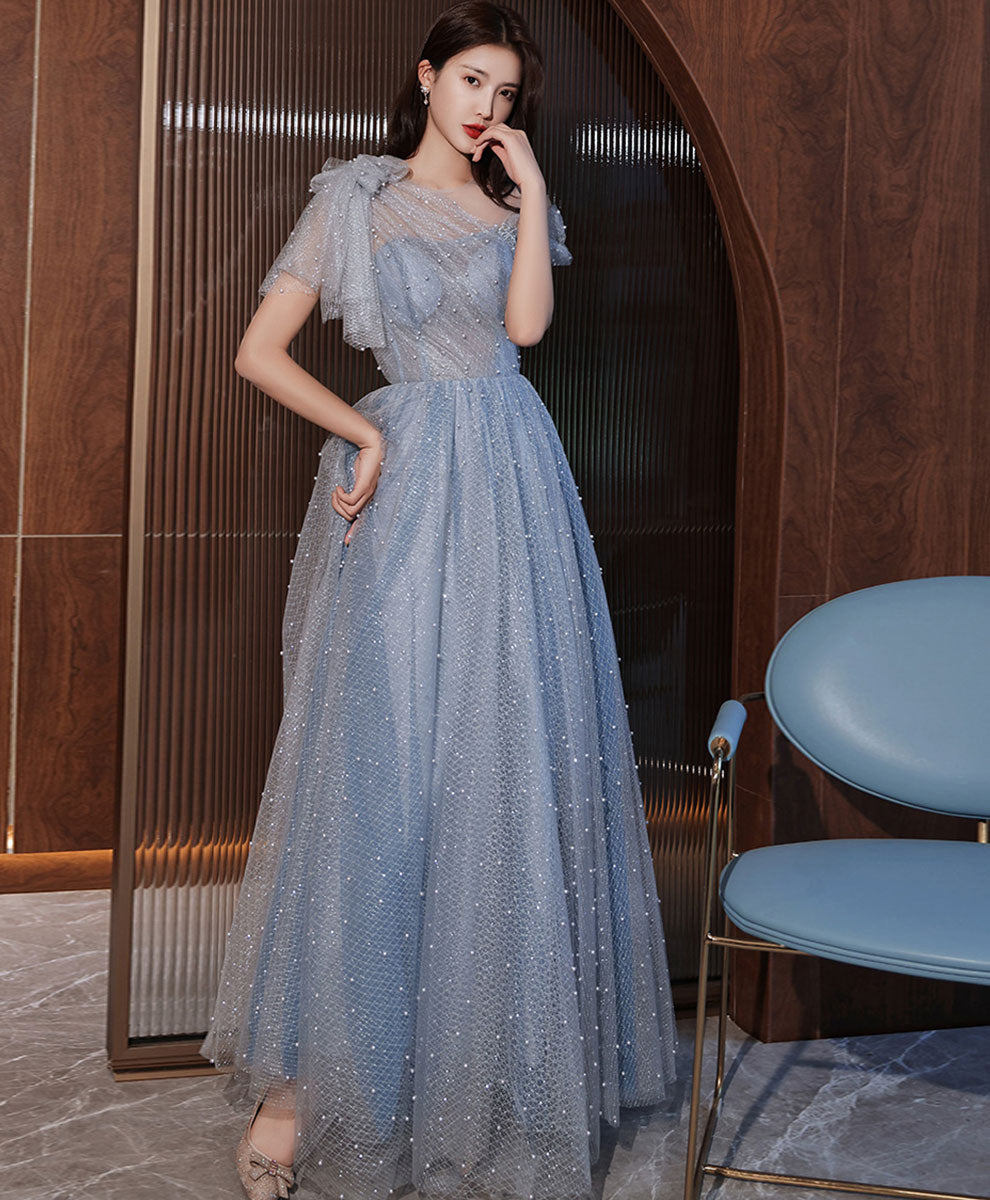 Elegant Blue One Shoulder Tulle Long Prom Dress - Formal Evening Gown for Homecoming, Wedding & Special Occasions