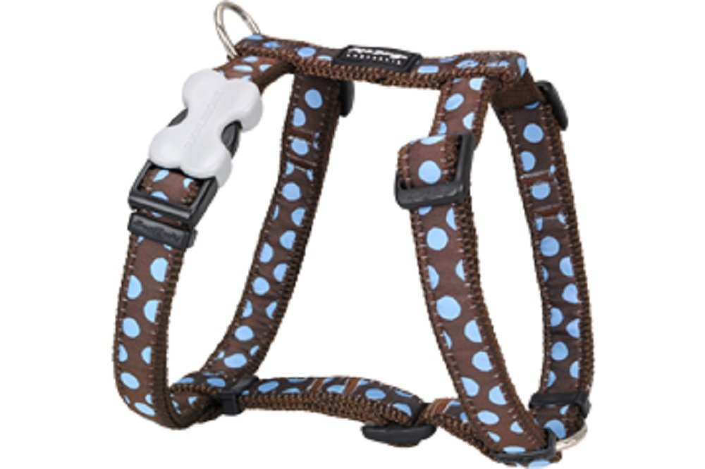 Premium Red Dingo Designer Dog Harness - Medium Size, Stylish Blue Spots on Brown Leather - Perfect for Walking, Training & Outdoor Adventures with Your Pet