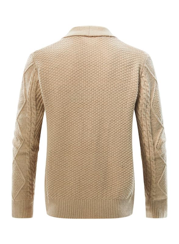 Men's Slim Fit Cable Knit Shawl Collar Cardigan Sweater with Pockets - Casual Button Up Pullover for Fall & Winter - Perfect for Office, Date Night and Weekend Outings