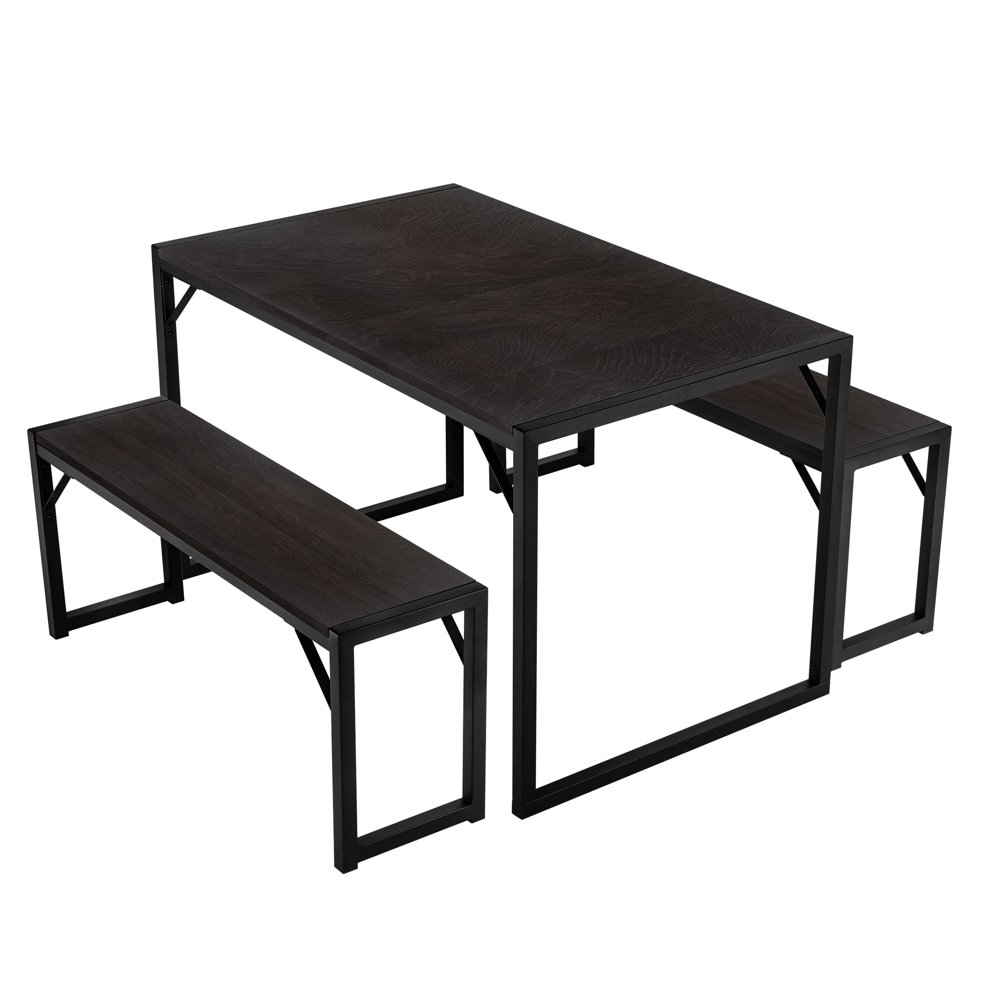 Rustic SHA CERLIN 4-Piece Kitchen Dining Table Set with Benches - Heavy Duty Metal Frame, Space-Saving Design for Small Kitchens & Apartments | Perfect for Breakfast Nooks, Cozy Dining & Compact Living Spaces