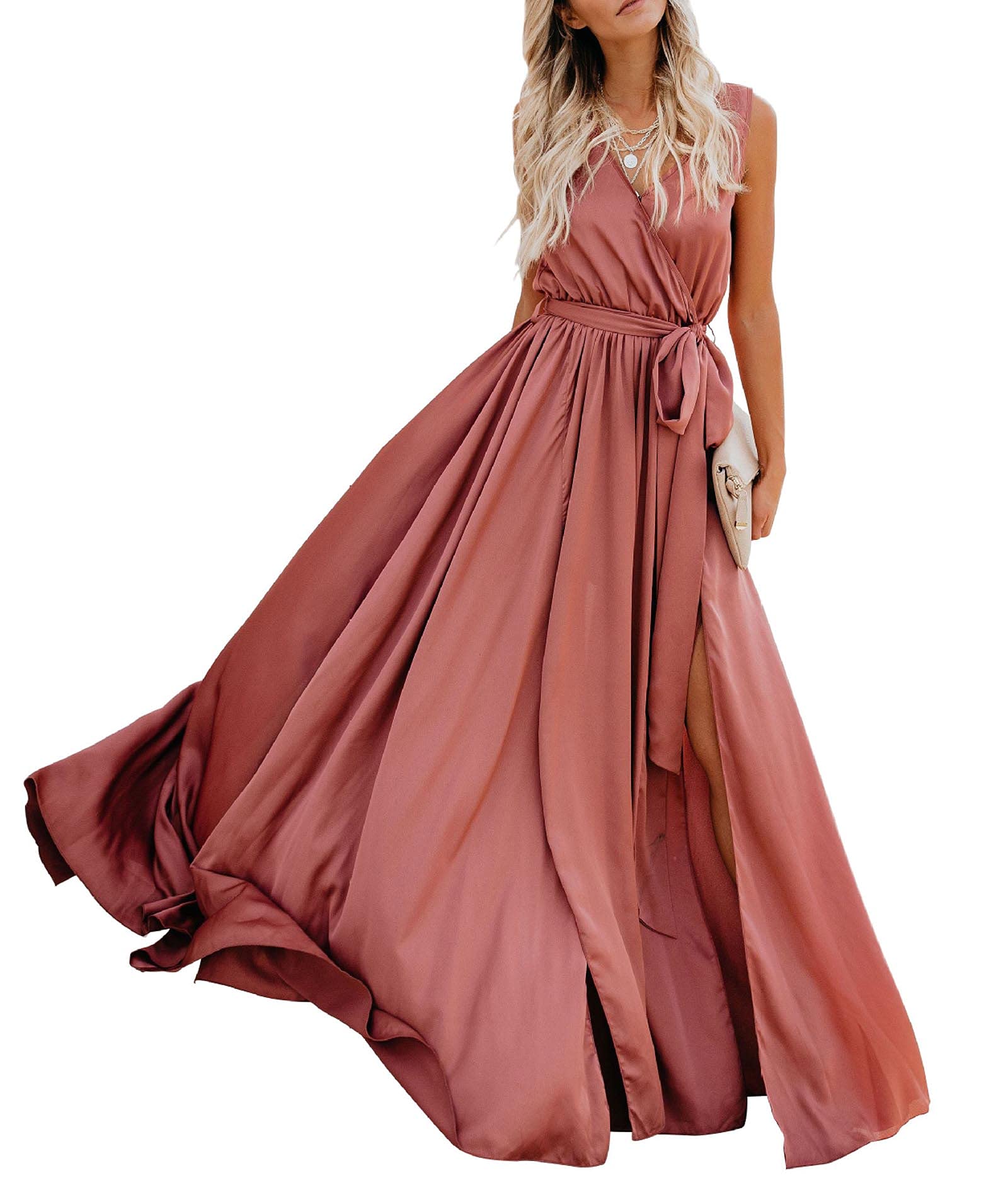 xxxiticat Women's Bohemian Split Maxi Dress - Sleeveless Lace-Up Bandage Summer Dress with Pleated Swing Hem | Perfect for Beach Vacations, Music Festivals & Boho Chic Outfits