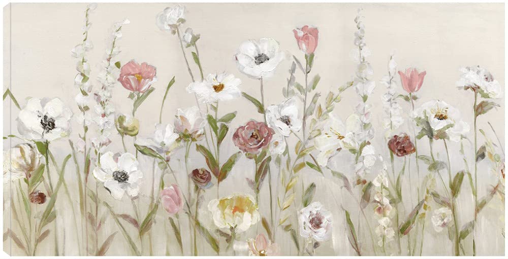 Bloomin Around Floral Canvas Wall Art - 40x21 Inch Hand Painted Flower Painting for Bathroom & Living Room Decor | Modern Home & Office Wall Decor by Artist Sally | Perfect for Housewarming Gifts & Interior Design