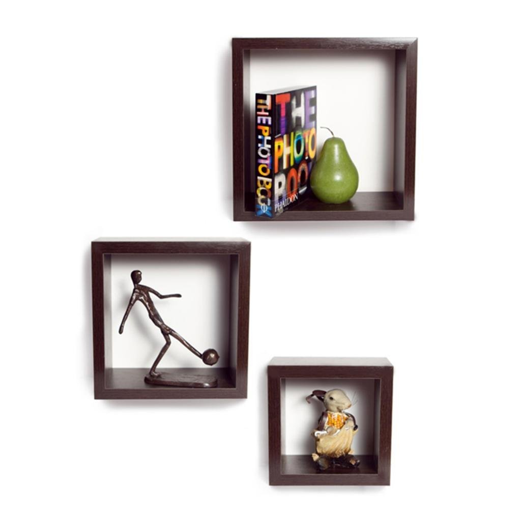 Royal Handicrafts DecorNation Wall Shelf Set - 3 Black Floating Square Shelves for Home Decor, Living Room, Bedroom & Office Organization | Modern Wall Storage Solution