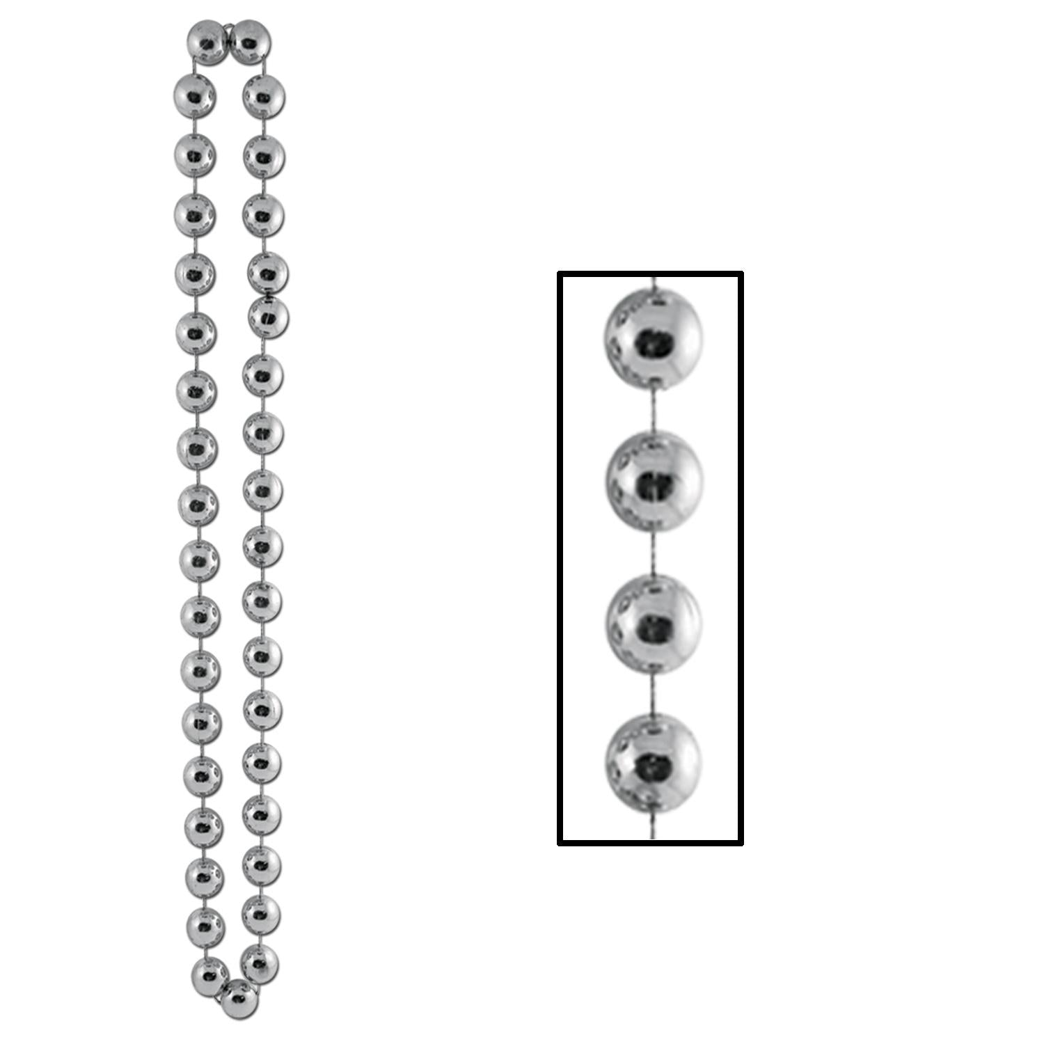 12 Pack Beistle Jumbo Party Bead Necklaces - Silver | Bulk Mardi Gras Beads for Carnival, Halloween, Costume Parties & Festive Events
