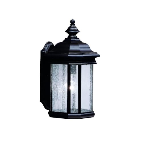 Kichler Kirkwood 17-Inch Black Outdoor Wall Light with Clear Seeded Glass - 1 Light Fixture for Porch, Patio, and Exterior Home Lighting (6-Inch Backplate)