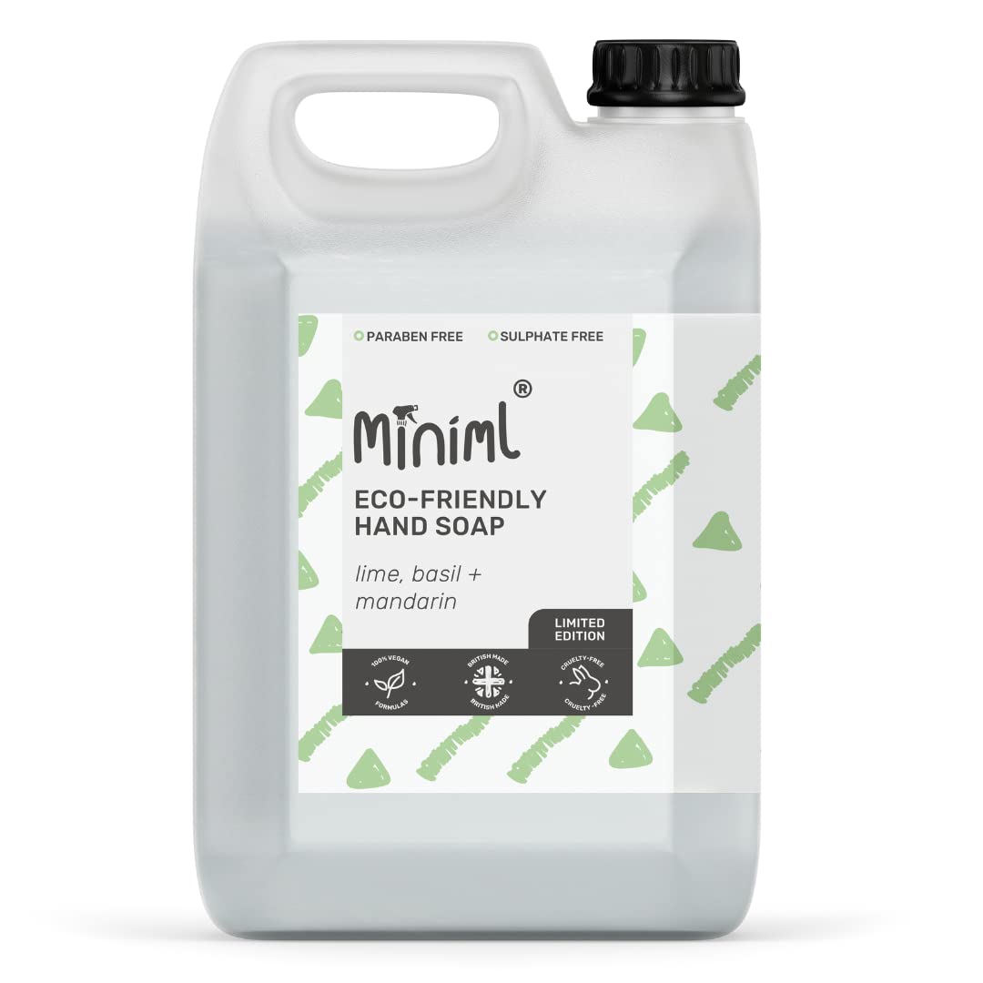 Minimalist Hand Soap Wash Liquid 5L Refill - Lime, Basil & Mandarin Scented | Gentle Hand, Skin & Body Wash for Soft & Sensitive Skin | 100% Vegan, Cruelty-Free | Perfect for Home, Office & Spa Use