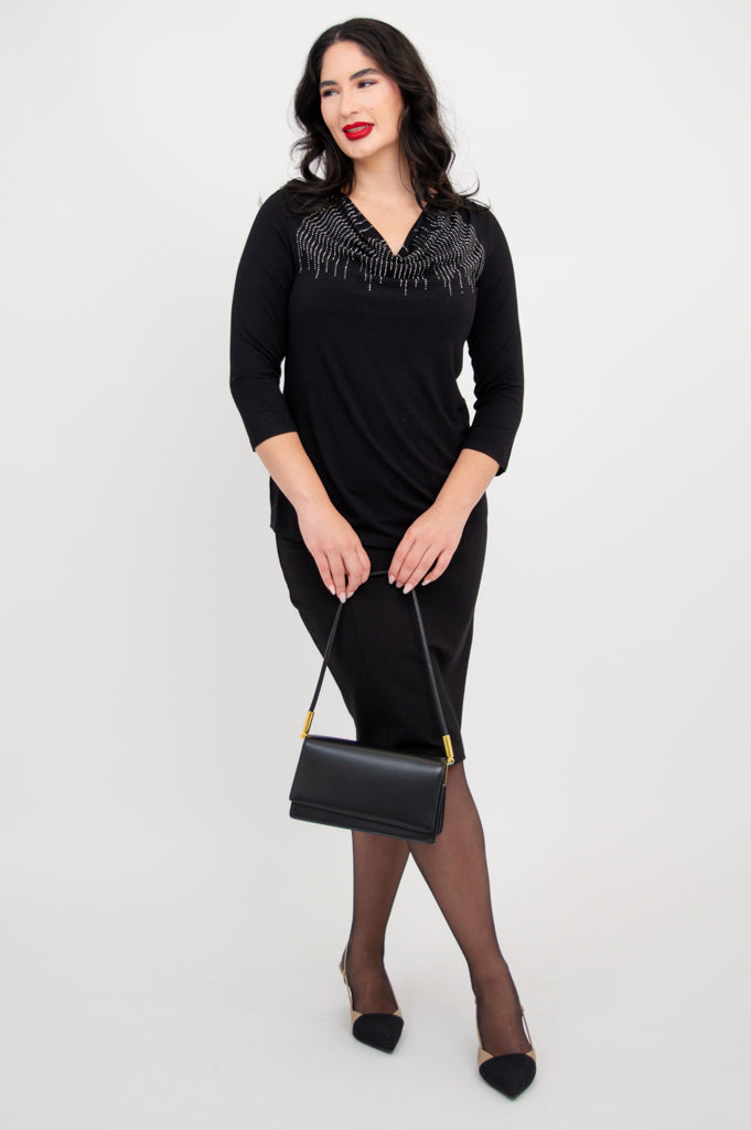 Charisse 3/4 Sleeve Women's Bamboo Top - Soft & Breathable Black Diamond Print - Perfect for Yoga, Workouts & Casual Wear
