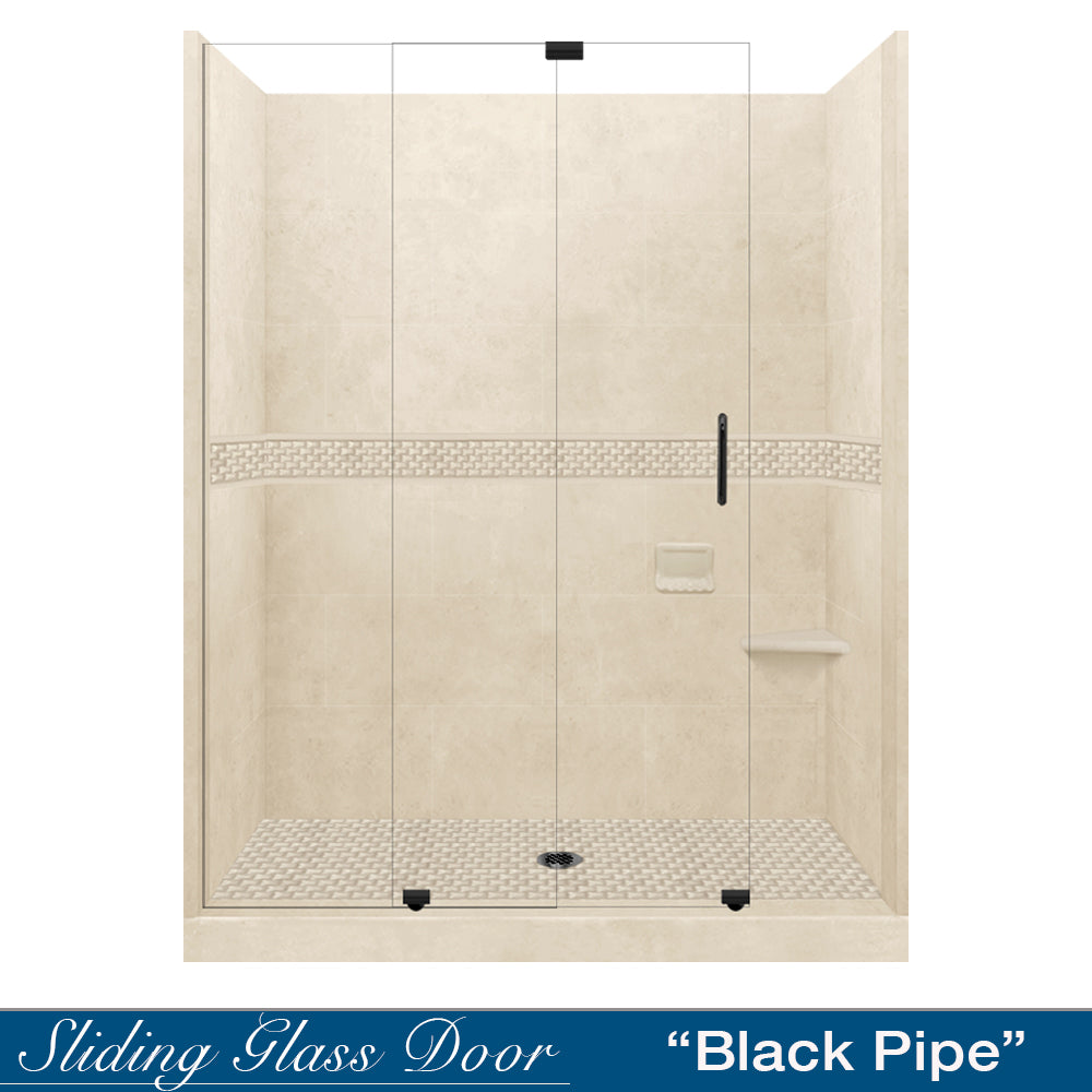 60 Alcove Desert Sand Sistine Stone & Jewel Stone Accent - DIY Shower Remodel Kit for Bathroom Upgrade | Waterproof Peel and Stick Wall Tiles for Easy Installation | Perfect for Home Renovation and Spa Style Decor