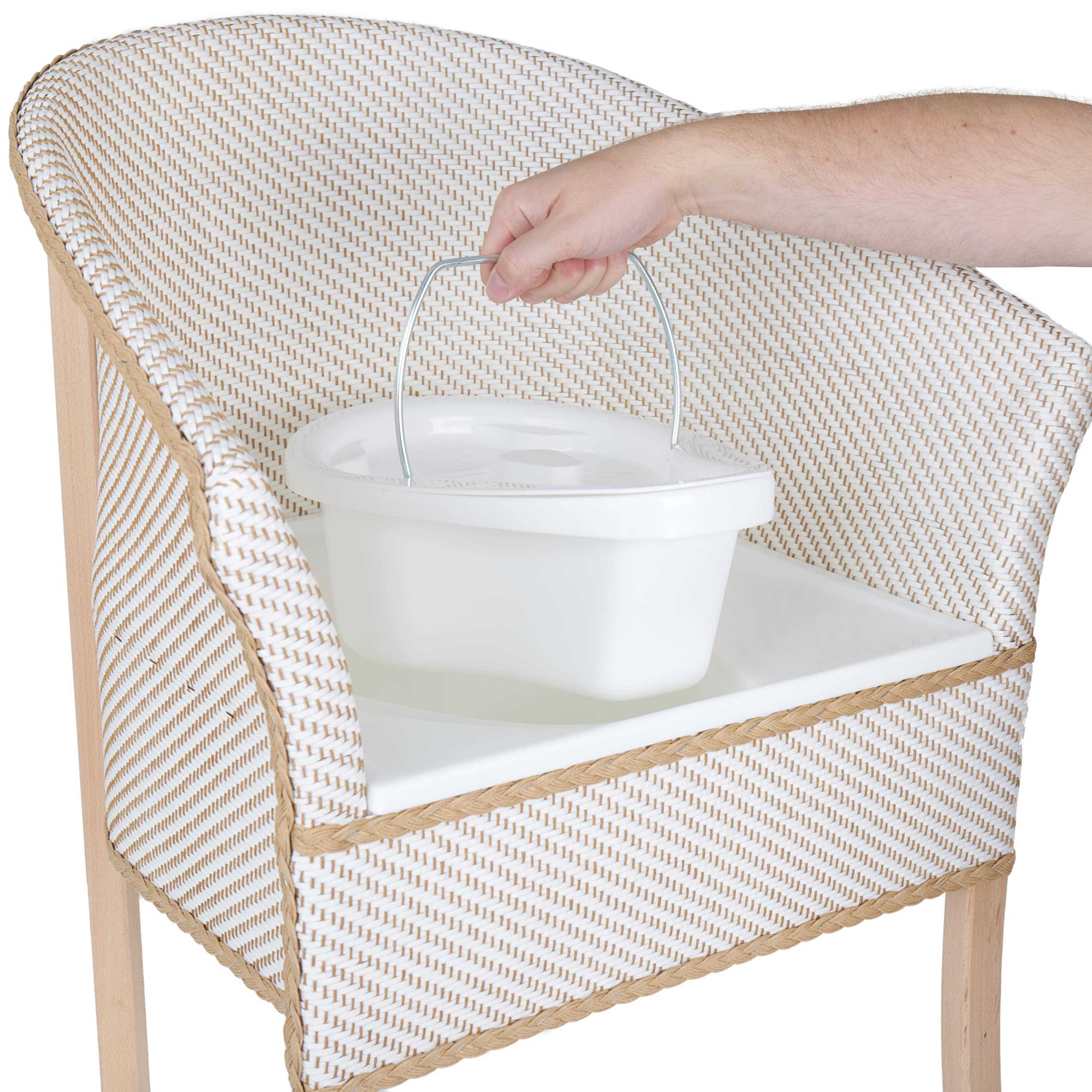 Derby Basketweave Commode Chair - Portable Toilet for Home & Clinic Use - Wicker Style Bedside Commode with Removable Bucket - Ideal for Elderly Care, Post-Surgery Recovery & Bathroom Accessibility