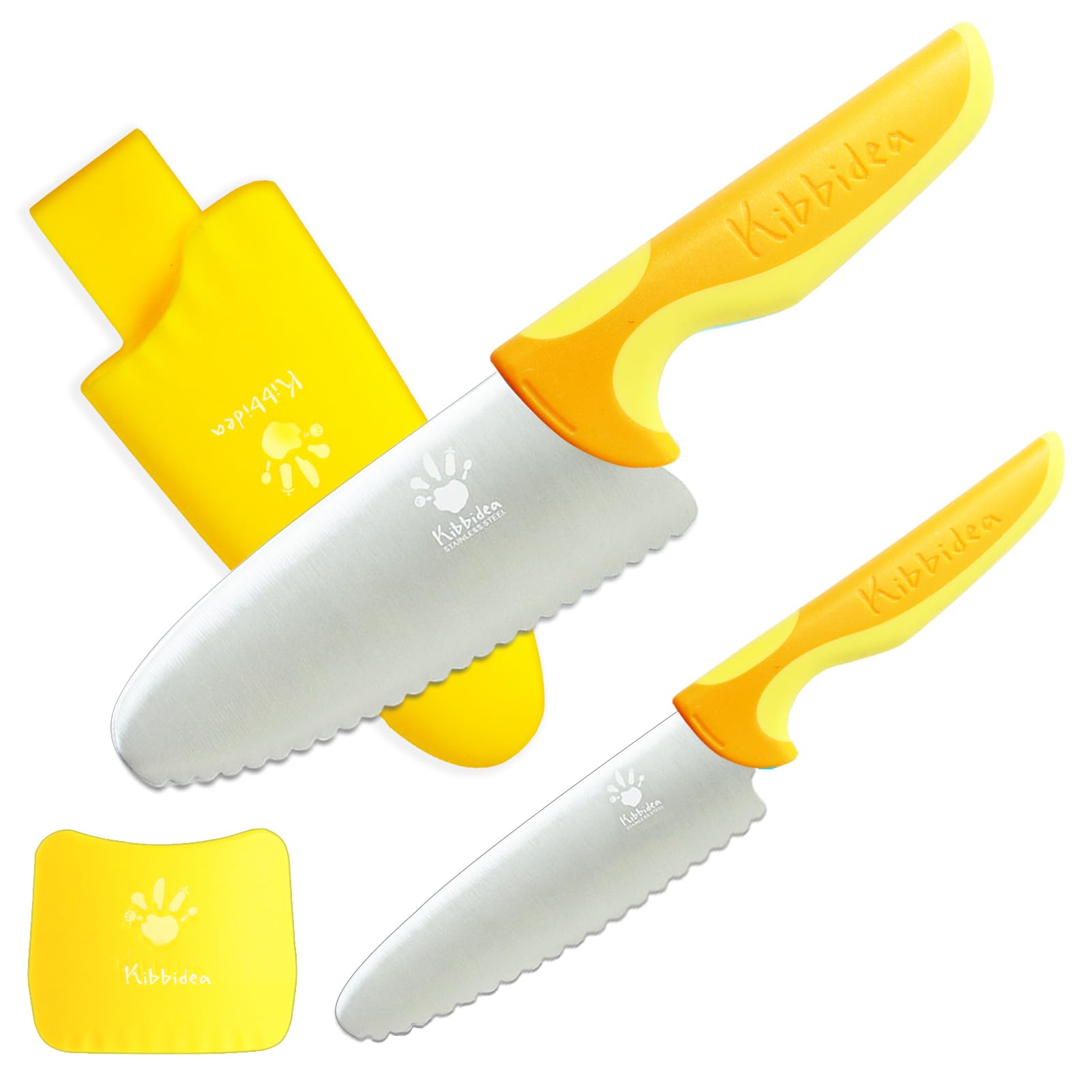 4 Pcs Kids Knife Set - BPA-Free Stainless Steel Safety Knives with Round Tips for Real Cooking (Yellow) - Perfect for Toddler Cooking Classes & Safe Meal Prep at Home