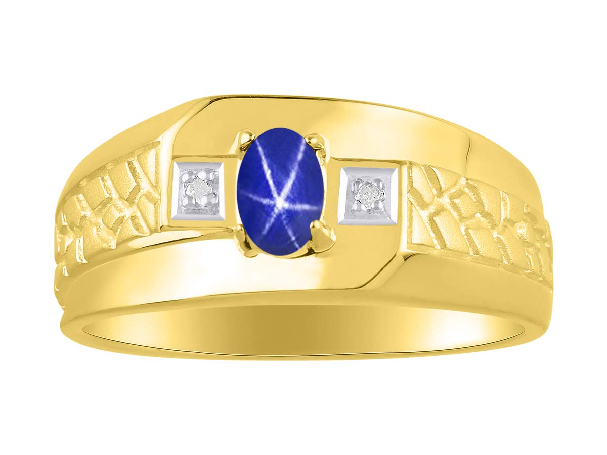 Rylos Men's Classic Nugget Ring with 6x4MM Oval Gemstone & Diamond – Sterling Silver Birthstone Rings for Men (Sizes 8-13) – Perfect for Gifts, Weddings & Everyday Wear