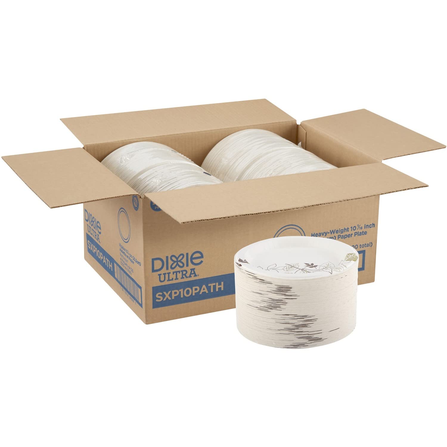 Dixie SXP10PATHCT Heavy Duty 10-Inch Paper Plates, 500 Count - Extra Thick & Durable for Parties, BBQs, and Catering - Pathways/White Design