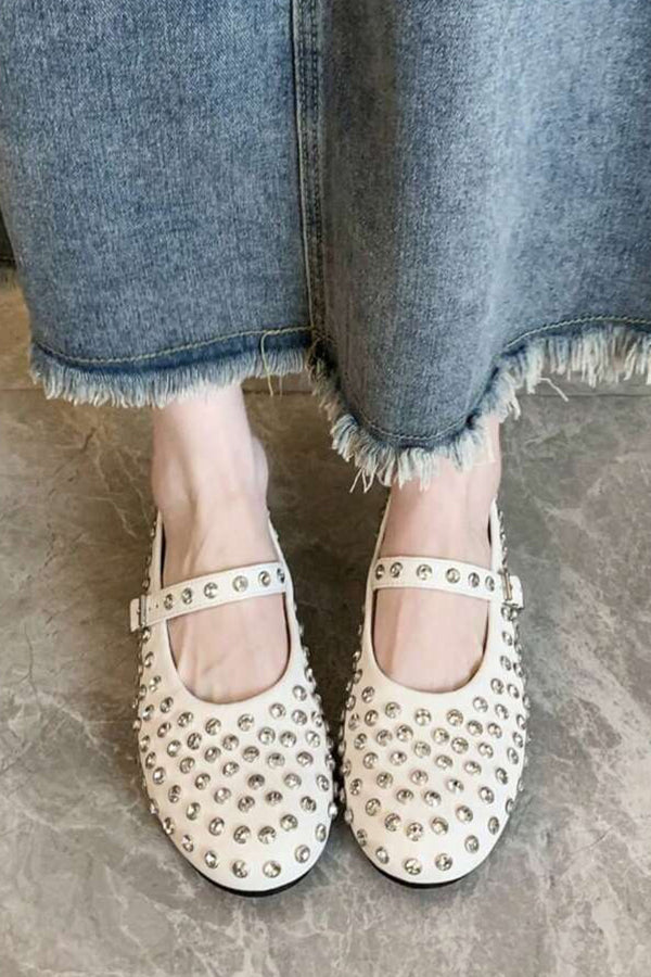 Stylish Full Diamond Round Toe Mary Jane Dance Shoes for Women - Comfortable & Elegant for Ballet, Ballroom, and Wedding Occasions