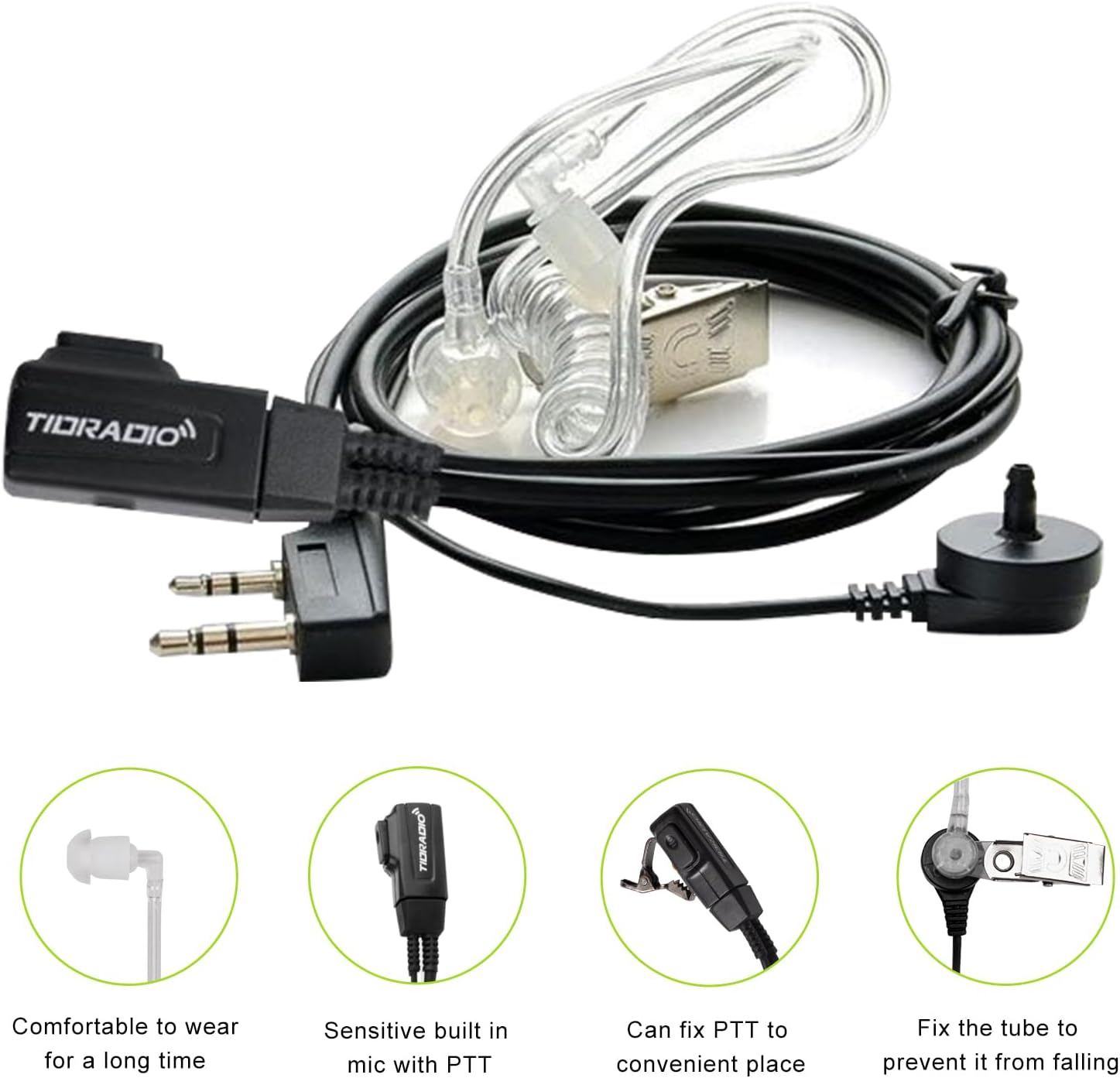 Wireless Acoustic Tube Earpiece with Noise-Canceling Microphone - Clear Hands-Free Communication for Security, Call Centers & Driving