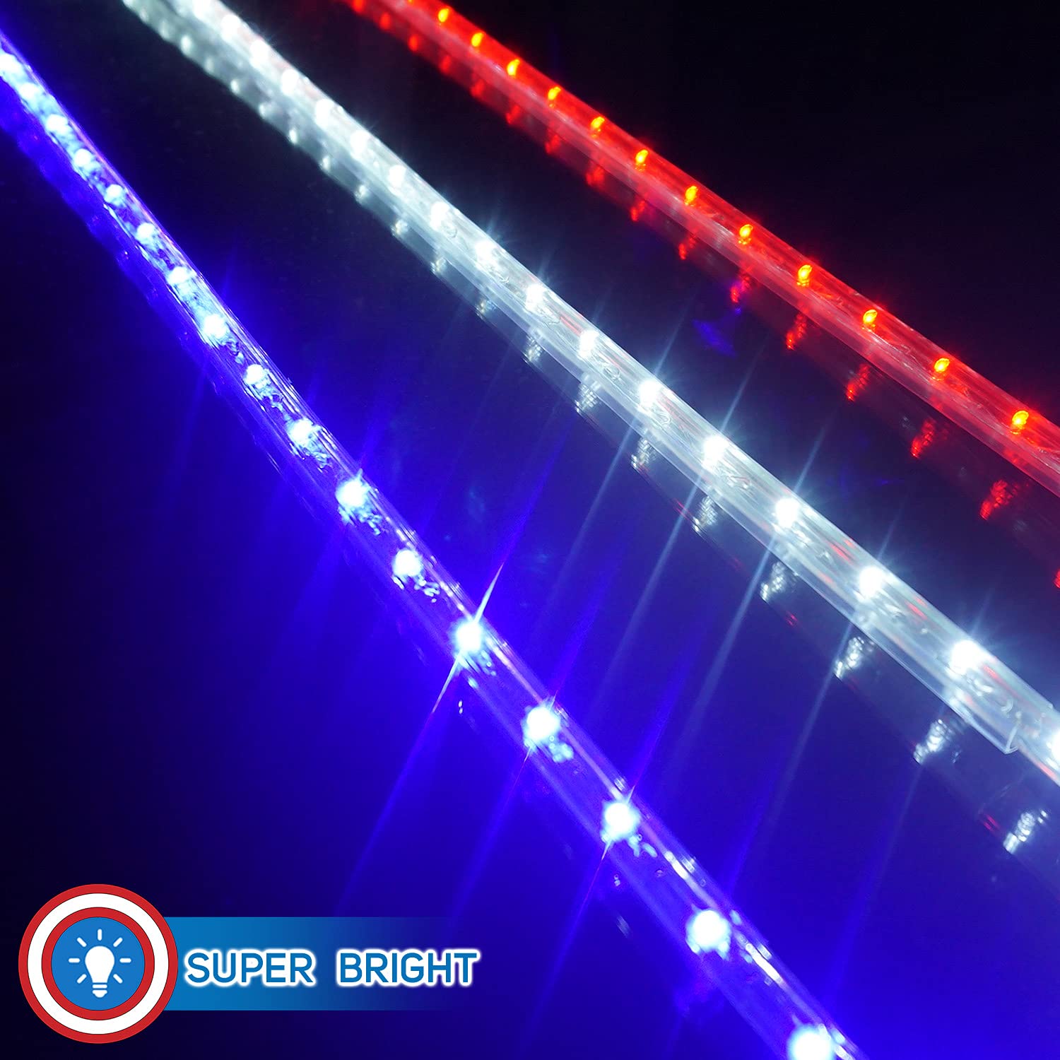 Patriotic LED Rope Lights 30ft (Blue Red White) - 3 Pack Connectable Outdoor String Lights for 4th of July, Memorial Day Parties, Trees, Patio, Deck & Holiday Decorations - Waterproof Flexible Lighting for Backyard, Garden & Festive Celebrations