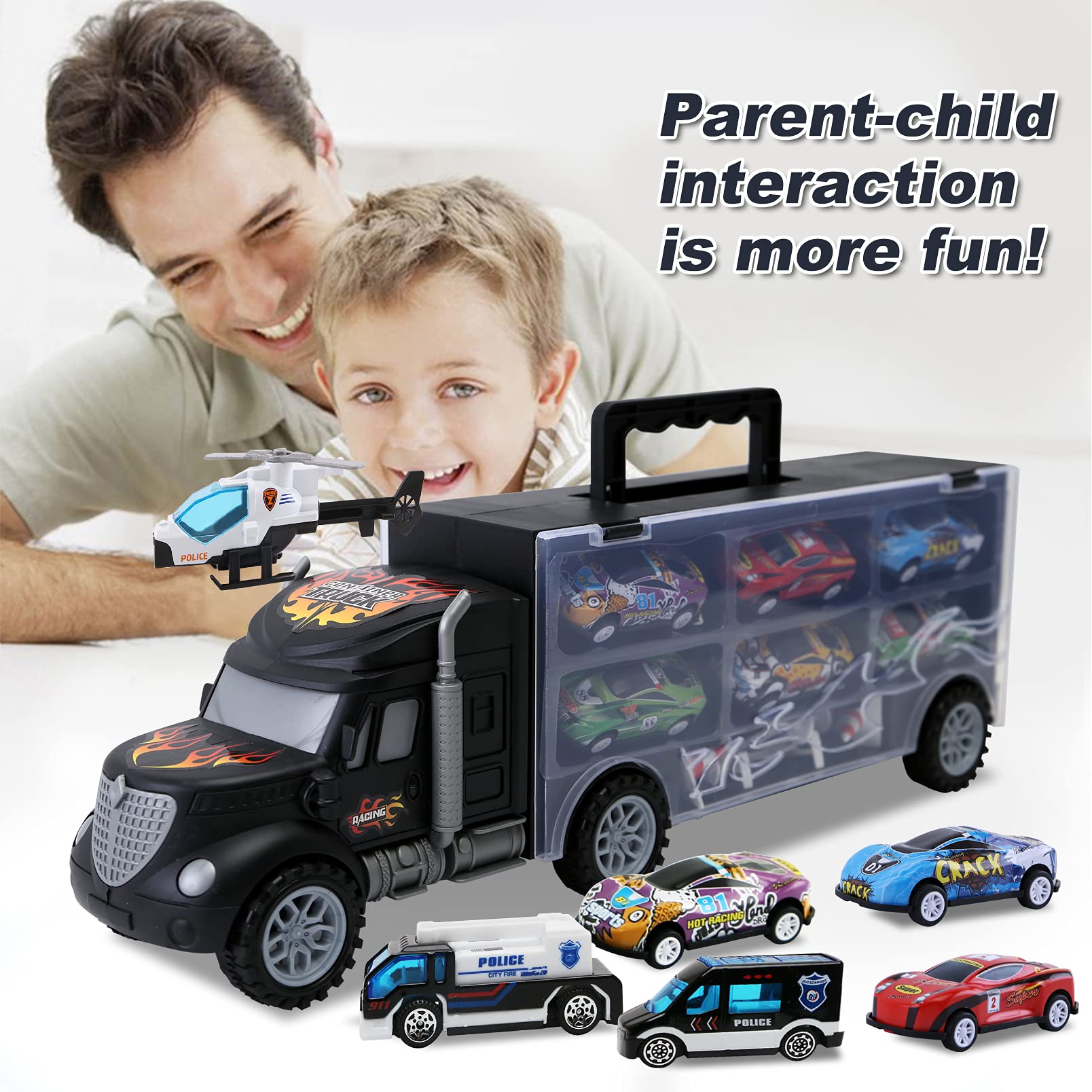 **Best Large Transport Cars Carrier Set with 12 Die-Cast Vehicles - Toddler Toys for 3-7 Year Old Boys & Girls - Perfect Christmas & Easter Gift for Kids - Fun Pretend Play & Travel Toy for Preschoolers**