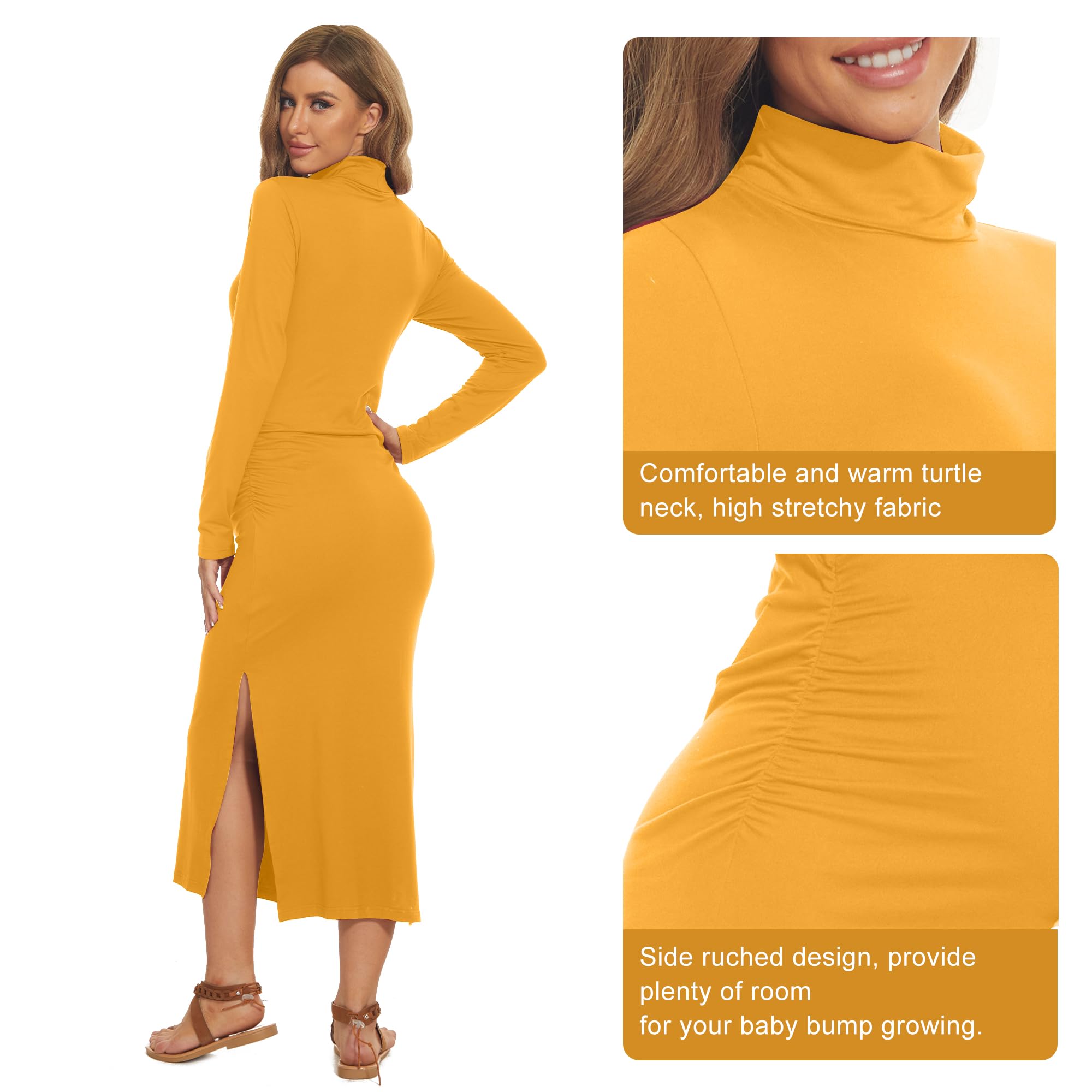 Elegant Turtleneck Long Sleeve Maternity Dress for Baby Shower, Photoshoot & Winter Pregnancy - Stretchy Ruched Bodycon Dress for Expecting Moms - Perfect for Special Occasions, Maternity Photos & Holiday Events
