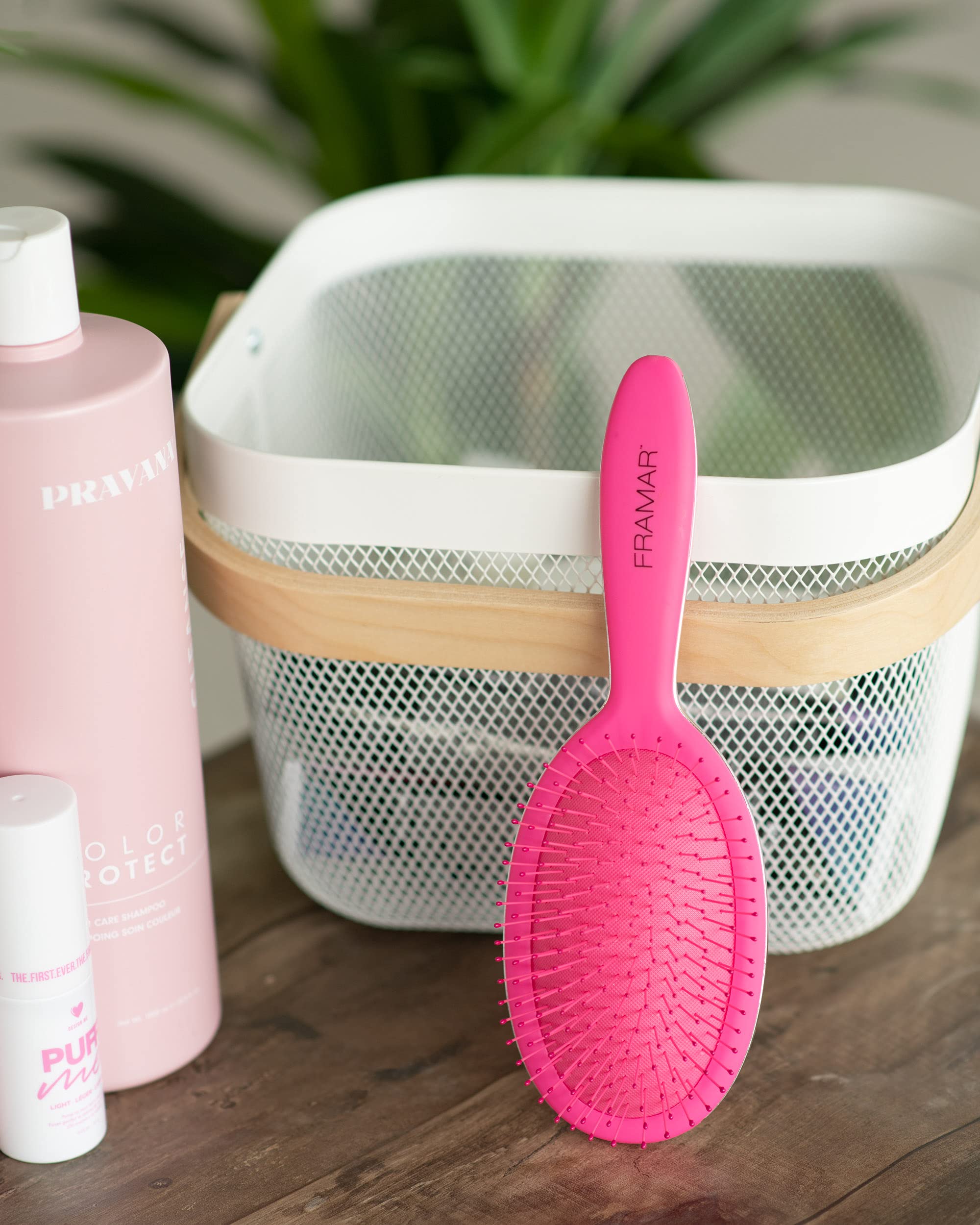 Framar Detangling Brush for Curly Hair - Professional Hair Brush for Women & Kids, Gentle Knot Remover for Thick, Wavy & Natural Curly Hair - Perfect for Daily Styling, Salon Use & Travel (Pink)