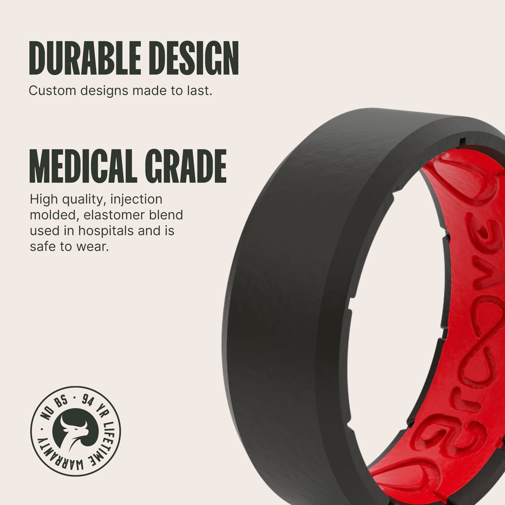 Groove Life Edge Silicone Ring for Men - Breathable Rubber Wedding Band with Unique Design, Comfort Fit & Lifetime Warranty - Perfect for Active Lifestyles, Gym, Swimming & Outdoor Adventures