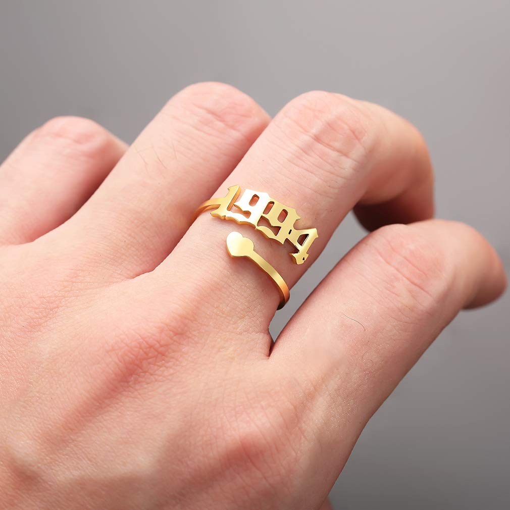 SKQIR Adjustable Open Year Ring for Women - Initial & Birth Year Promise Ring, Engagement & Wedding Band in Gold/Silver Stainless Steel - Dainty Jewelry Gift for Her | Perfect for Anniversaries, Valentine's Day & Special Occasions
