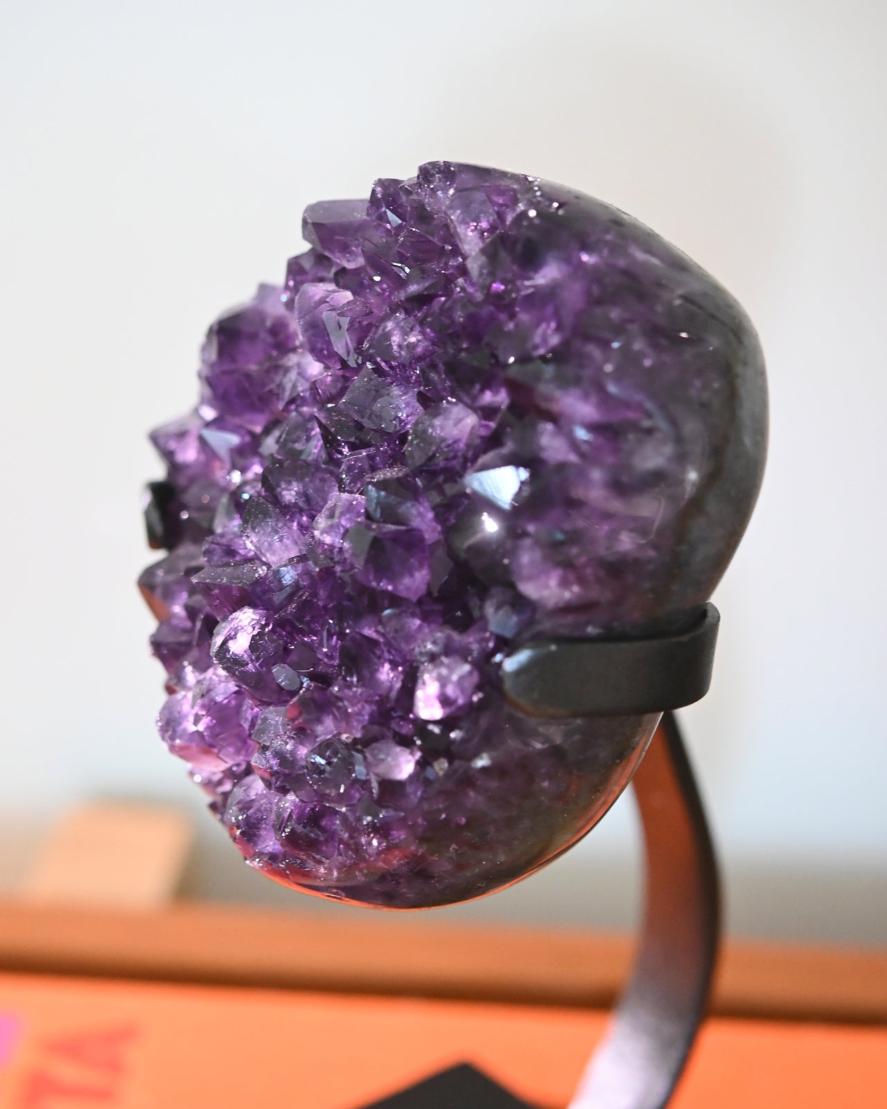 Natural Amethyst Crystal Geode on Wooden Stand - 3lbs Healing Stone for Home Decor, Meditation & Spiritual Gifts
