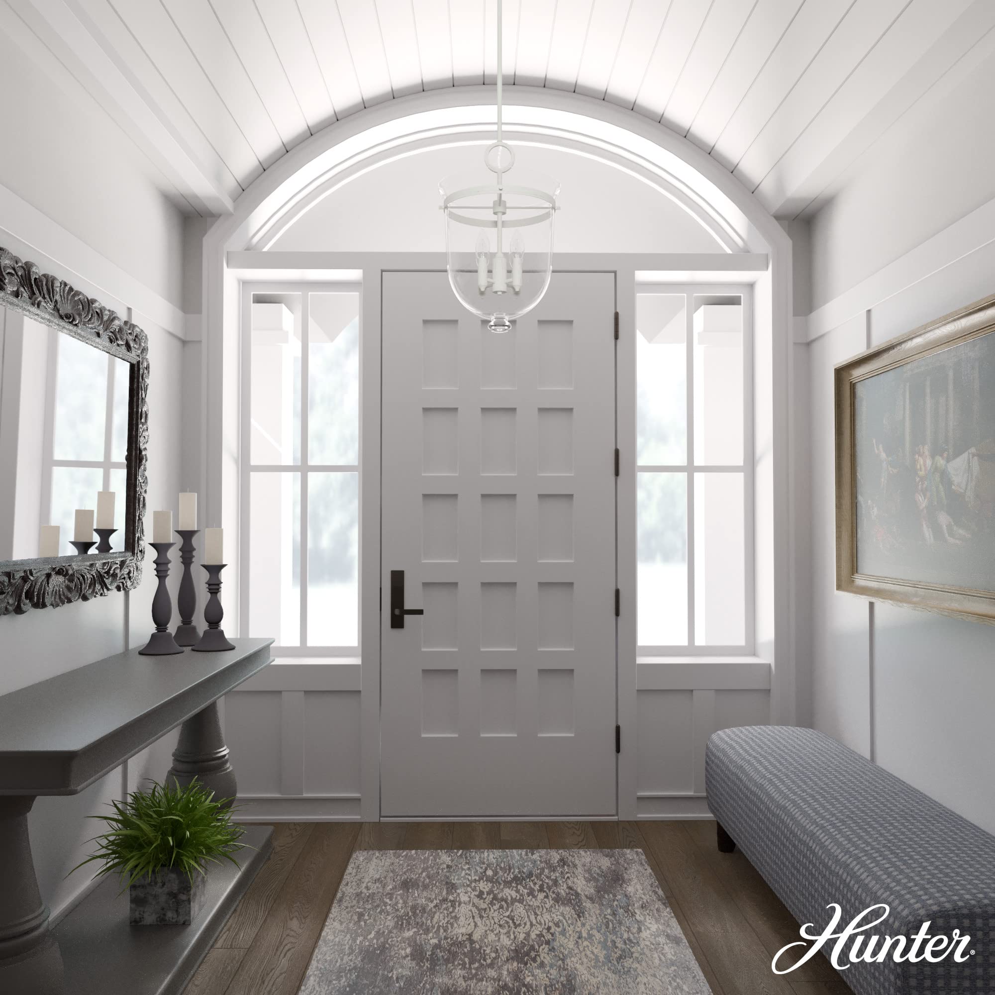Hunter Fan Company 19314 Belltown Rustic White Pendant Light - Farmhouse Kitchen Island Lighting, Dining Room Chandelier, Bedroom Ceiling Fixture