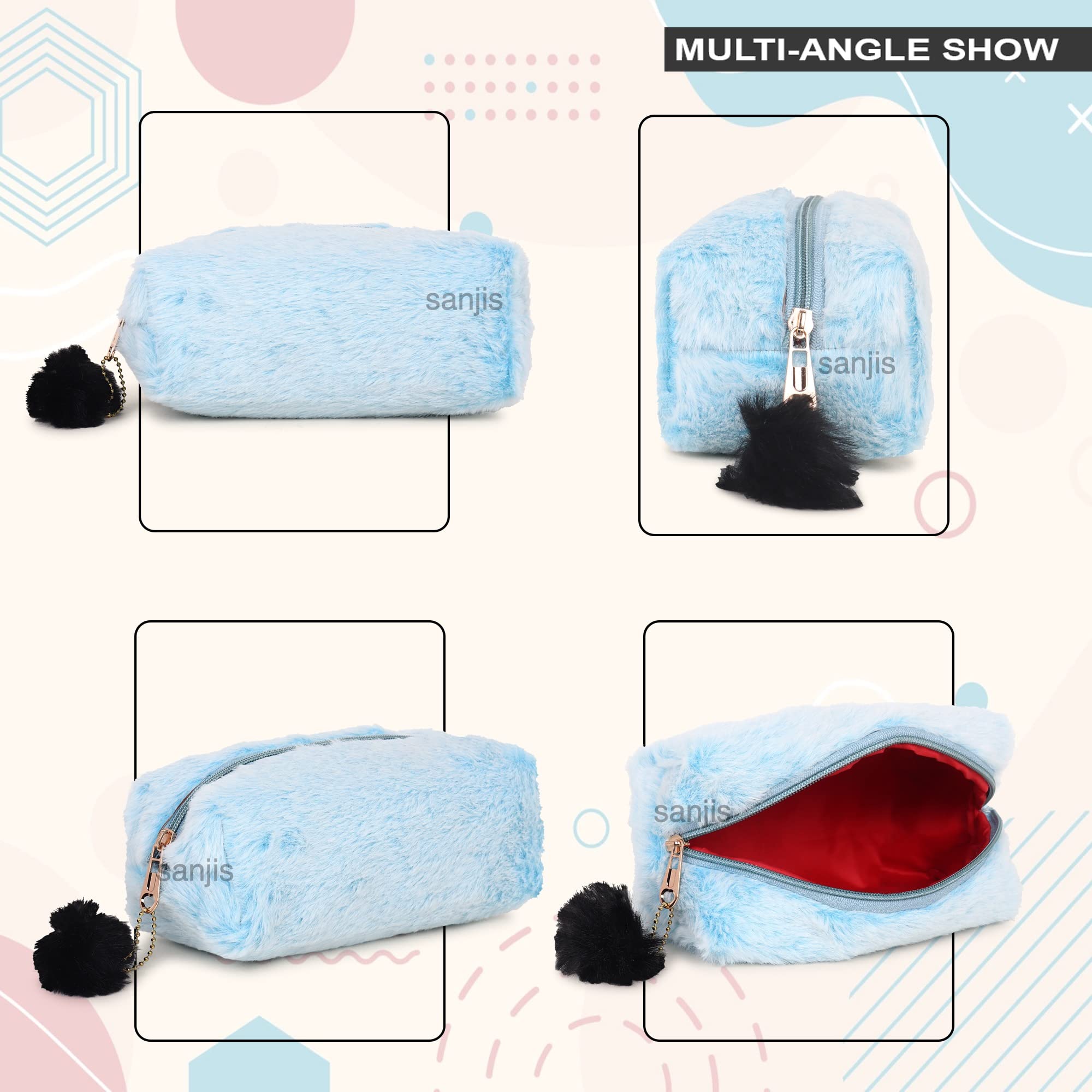 Sanjis Enterprise Small Faux Fur Cosmetic Bag - Elegant Makeup Pouch with Zipper, Travel Toiletry Organizer for Women | Perfect Gift for Birthday, Christmas & Travel Accessories (Blue) - Ideal for Daily Makeup Storage, Weekend Getaways & Beauty Essentials Organization