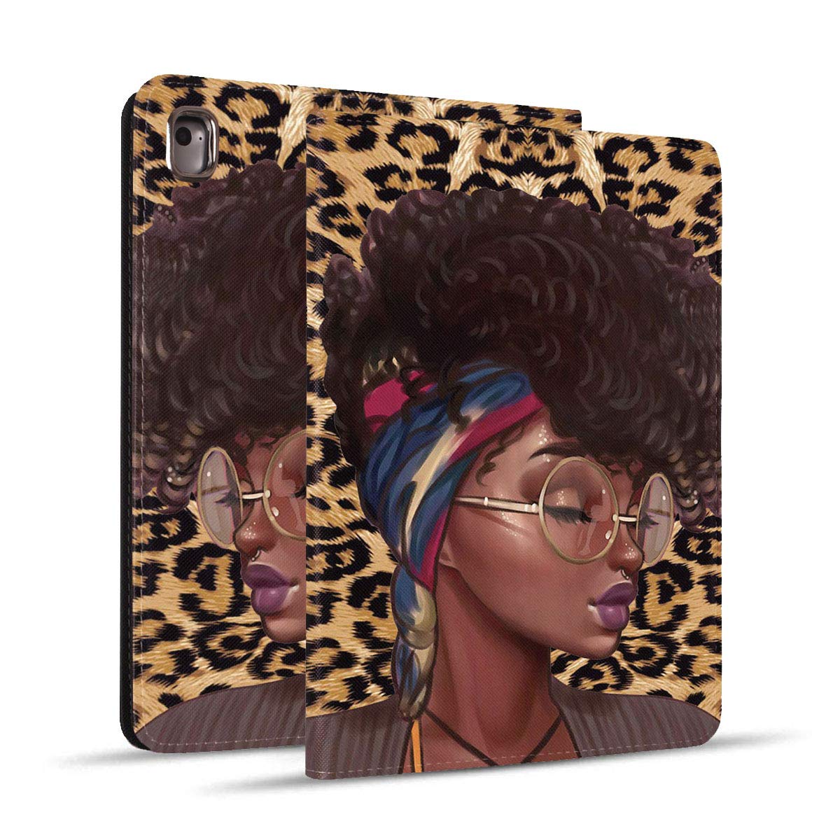 Premium Leather Case for iPad 9.7 (2018/2017), iPad Air 2, iPad Air & iPad Pro 9.7 - Auto Wake/Sleep Smart Cover with Adjustable Stand | Stylish African American Afro Girl Design | Perfect for Work, Travel & Home Use