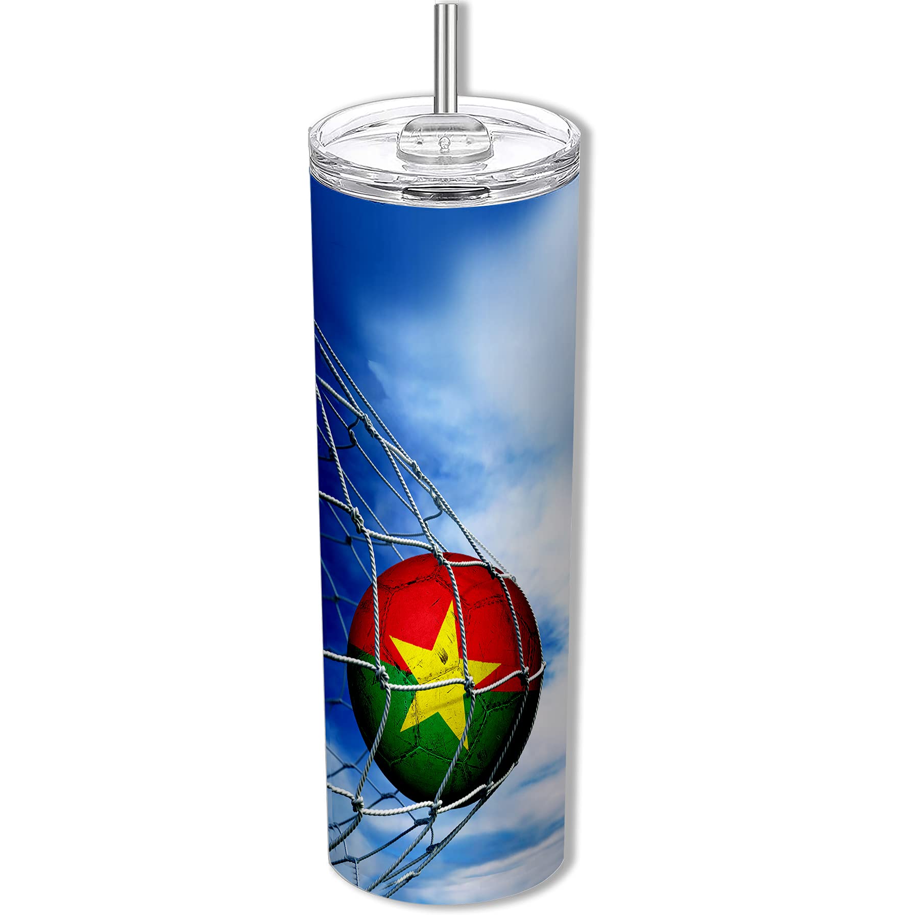 ExpressItBest 20oz Skinny Tumbler with Burkina Faso Flag Design - Insulated Stainless Steel Travel Mug for Coffee, Tea & Cold Drinks - Perfect for Soccer Fans, Office Use & Outdoor Activities