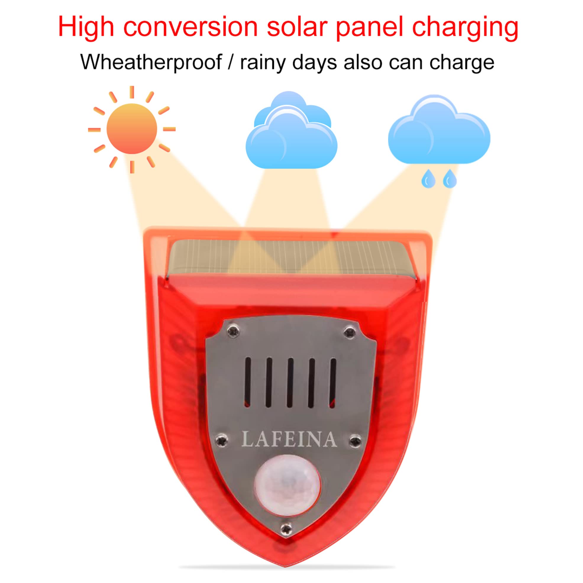 LAFEINA 2 Pack Solar Security Alarm Lights - 129dB Gunshot & Dog Barking Sounds with Strobe Warning for Outdoor Safety | Farm, Barn, Villa Yard Protection | Weatherproof Motion Sensor Lights for Home Security