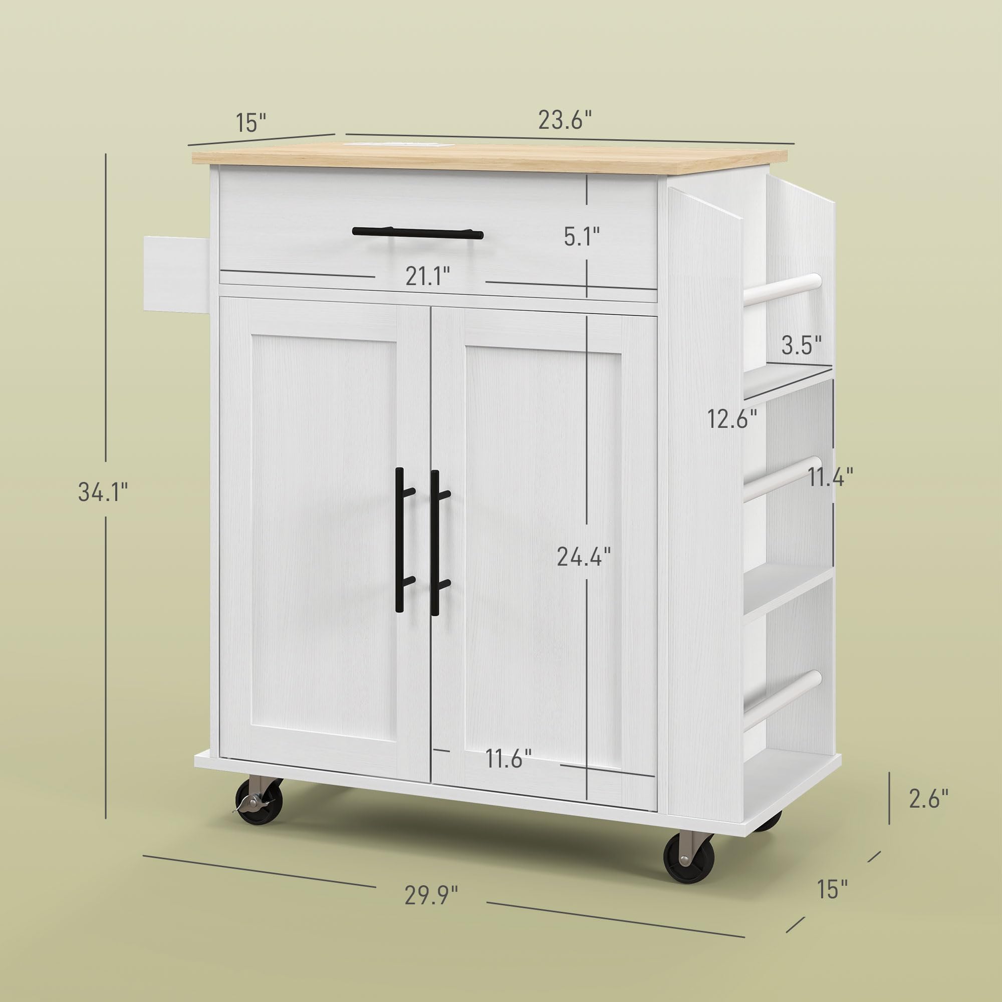HOMCOM White Kitchen Cart with Wheels - Mobile Kitchen Island with Storage Shelf for Small Spaces, Perfect for Cooking, Baking & Dining Prep