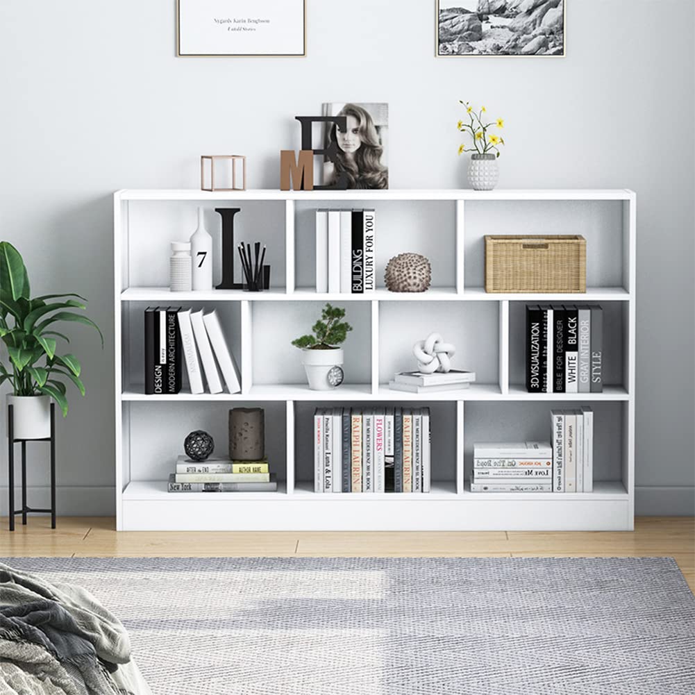 IOTXY 3-Tier Open Shelf Bookcase - Wooden Floor Standing Display Cabinet with 10 Cubes, Storage Organizer for Living Room, Bedroom & Office (Warm White)