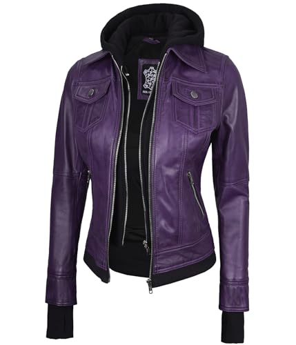Tralee - Purple Hooded Leather Jacket