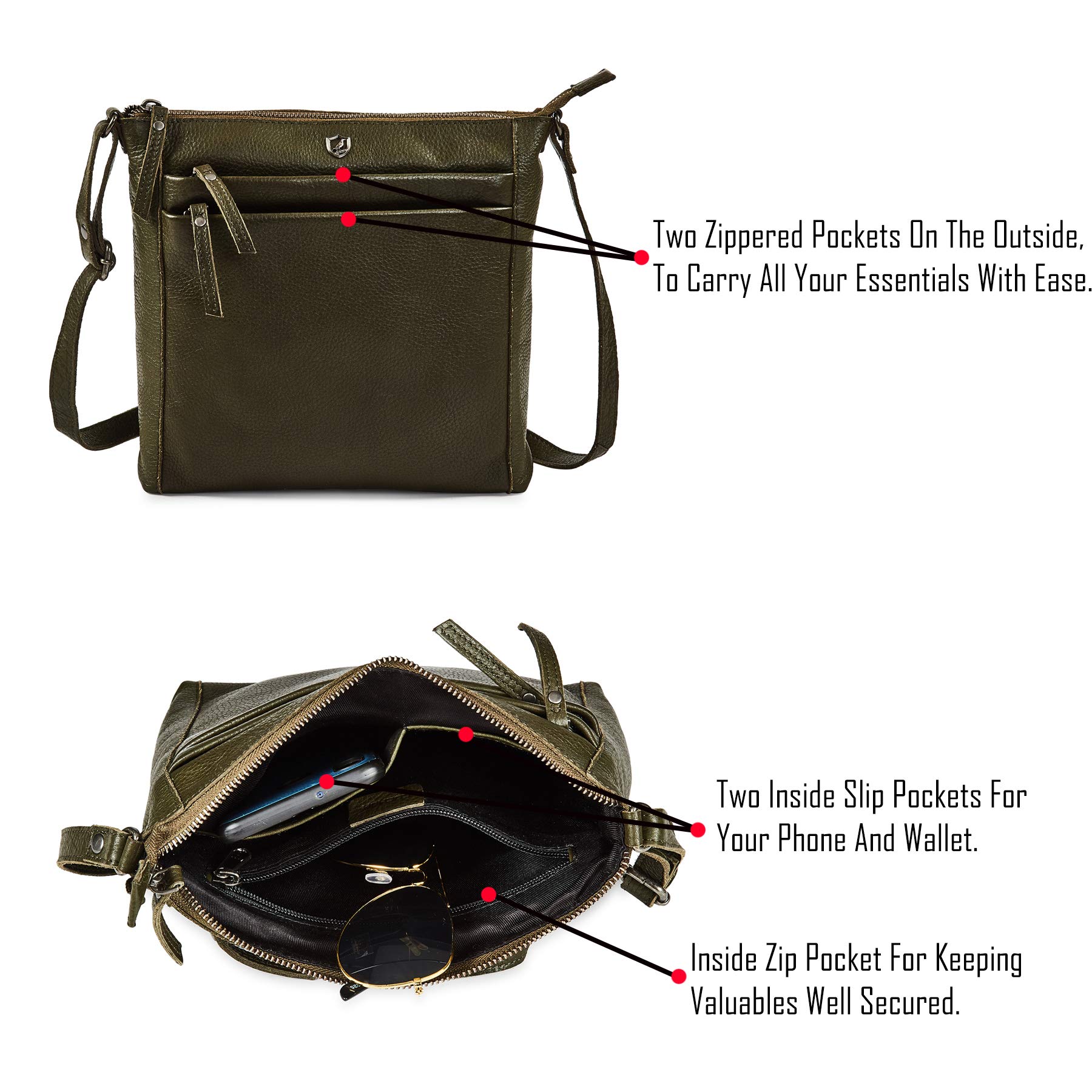 Stylish Women's Crossbody Bag - Genuine Leather Small Soft Pebbled Handbag with Adjustable Strap for Everyday Use, Travel & Shopping