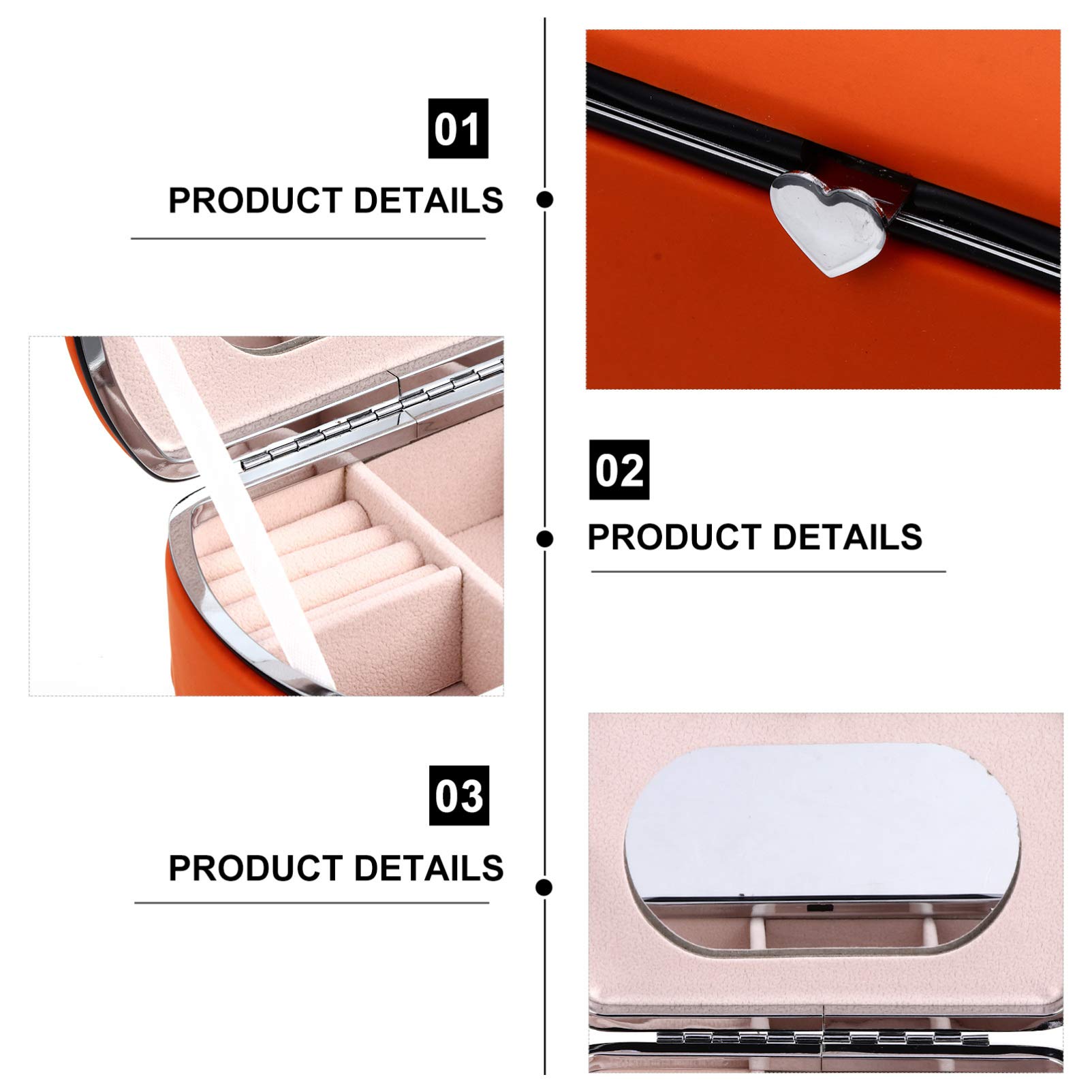 Portable Leather Jewelry Box with Mirror - Mini Travel Jewelry Organizer for Rings, Bracelets, Necklaces & Earrings | Orange Trinket Storage Case for Women, Perfect for Travel, Home & Gift Giving