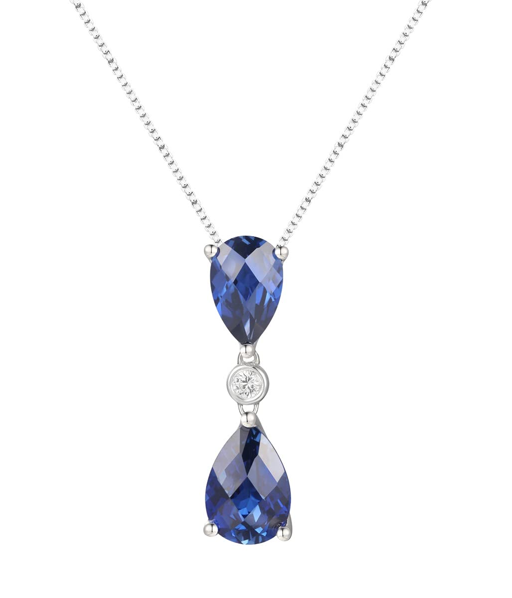 Lab-Created Blue Sapphire & White Sapphire Pear Drop Pendant & Earrings Set - Sterling Silver 18
