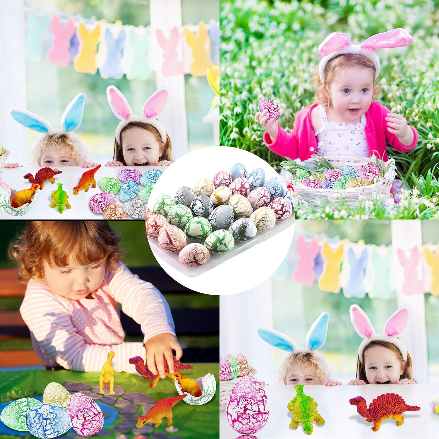 24 Pack Easter Dinosaur Eggs That Hatch in Water - Dino Egg Toys with Mini Dinosaur Figures Inside - Fun Easter Basket Stuffers for Boys & Kids - Perfect for Easter Egg Hunt Party Favors & STEM Learning Activities