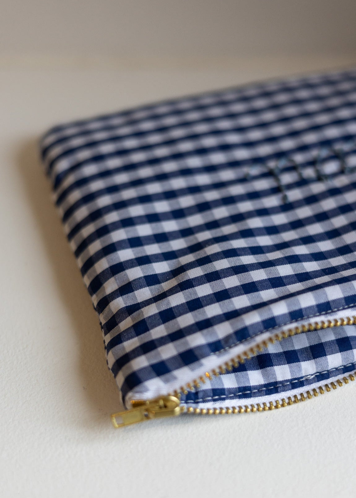 Premium Zippered Pouch in Vichy Navy Blue - Stylish Organizer for Travel, Makeup & Daily Essentials | Water-Resistant & Durable