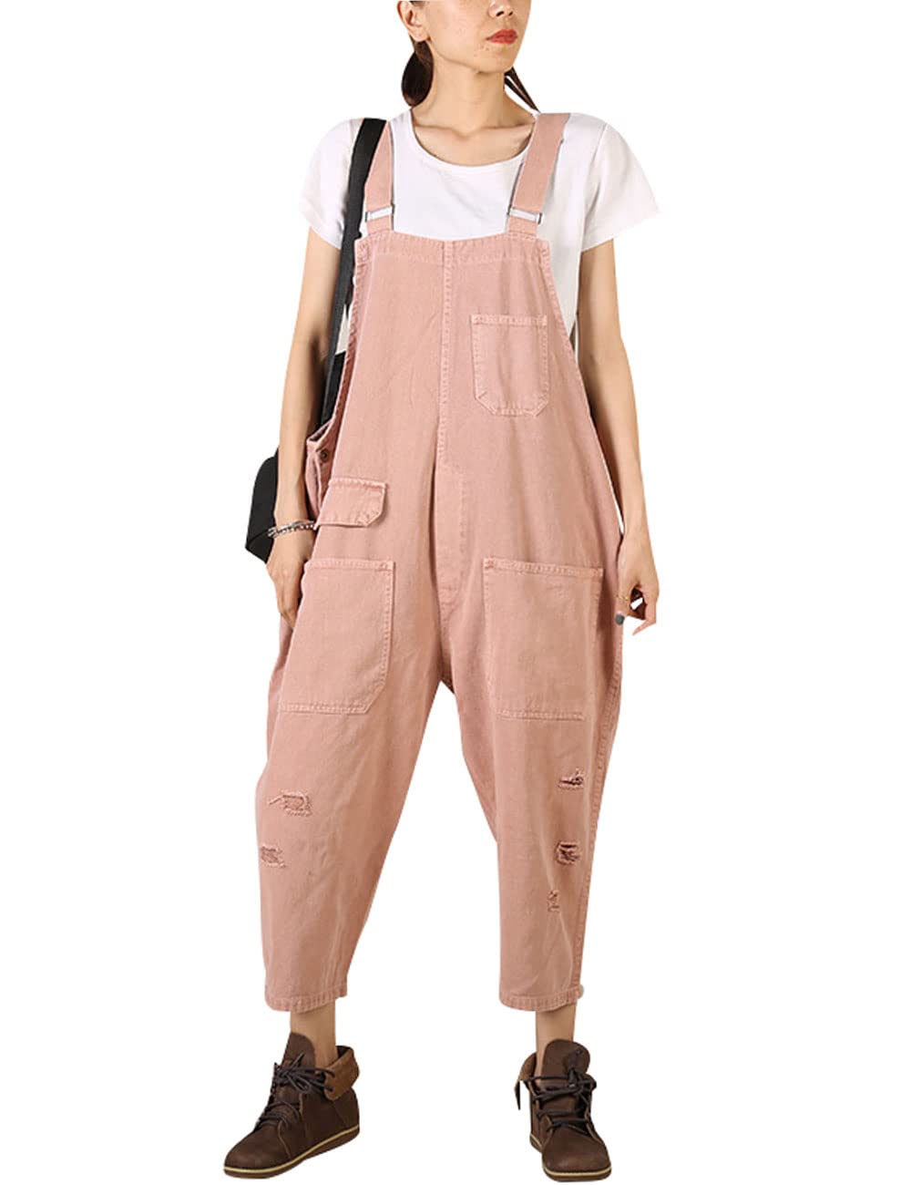 Bifscebn Women's Casual Denim Overalls with Adjustable Straps, Ripped Jeans & Wide Leg - Stylish Jumpsuit with Pockets for Everyday Wear, Outings & Street Fashion
