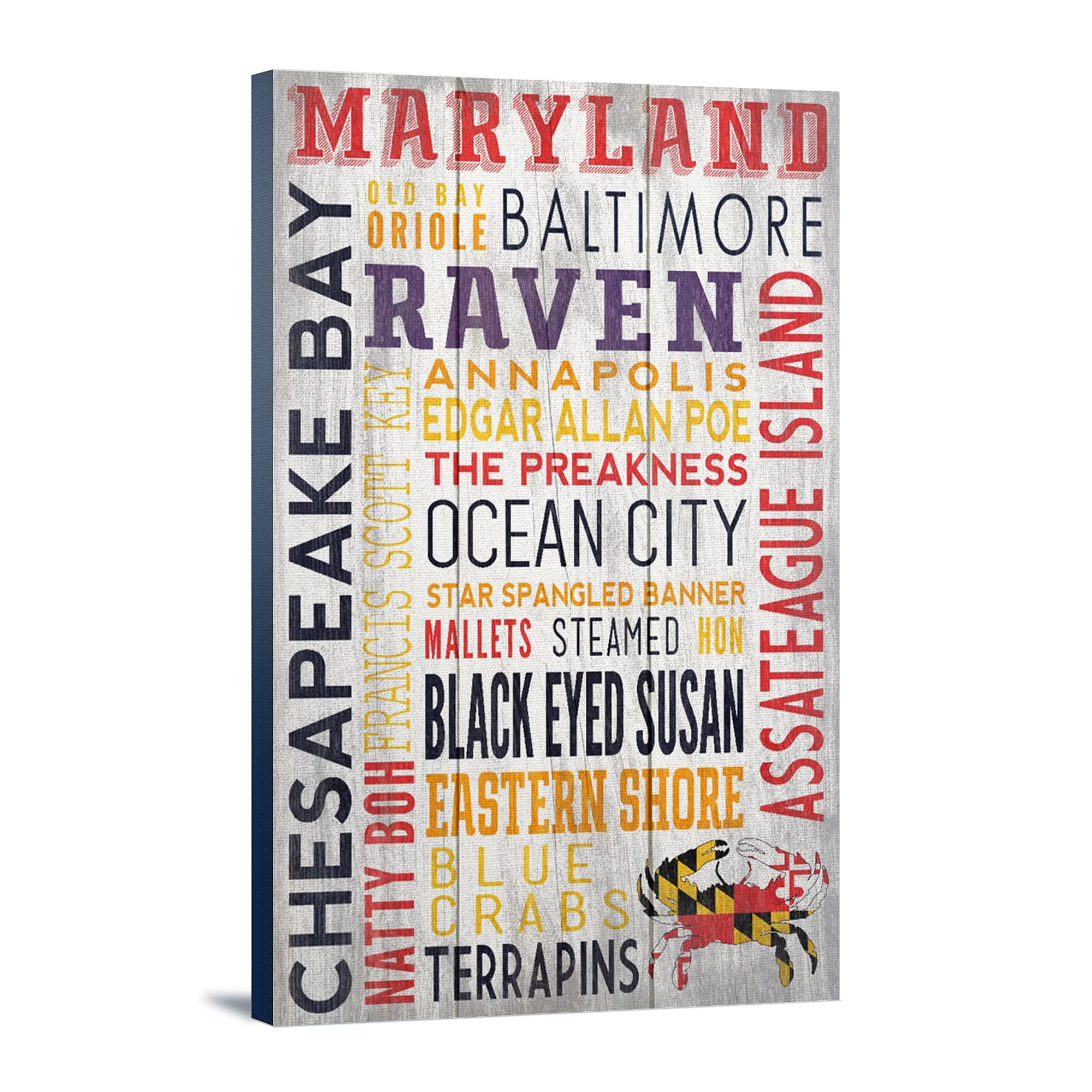 Lantern Press Maryland Rustic Typography Wall Art - 16x24 Wrapped Canvas Print for Home & Office Decor - Perfect for Living Room, Bedroom or Gift