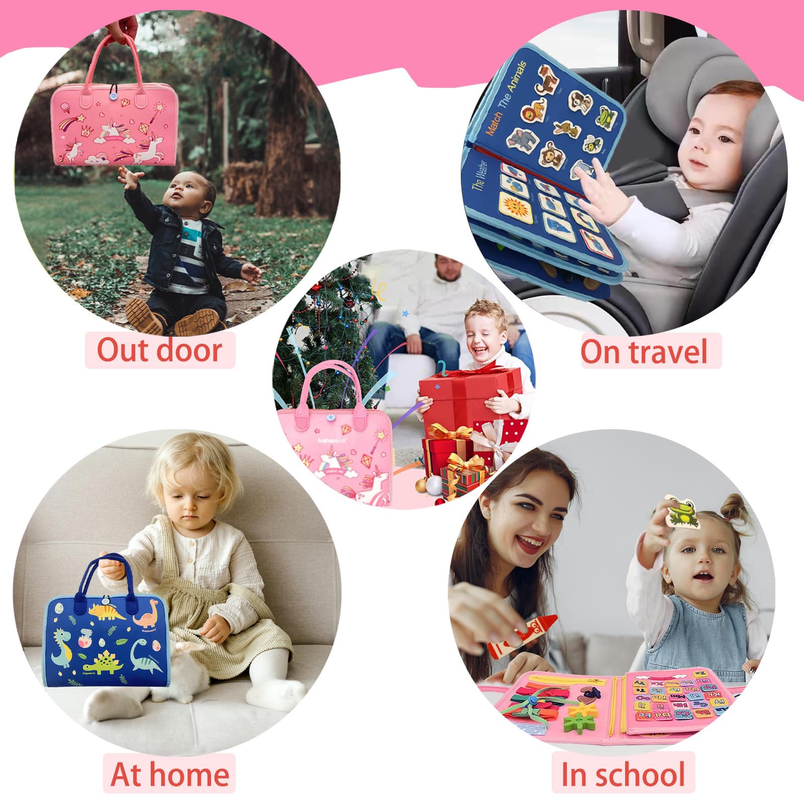 Montessori Busy Board for Toddlers 1-4 Years - Sensory Learning Toy for Boys & Girls - Perfect Gift for 1 2 3 4 Year Olds (Pink) - Develop Fine Motor Skills & Early Education at Home or Travel
