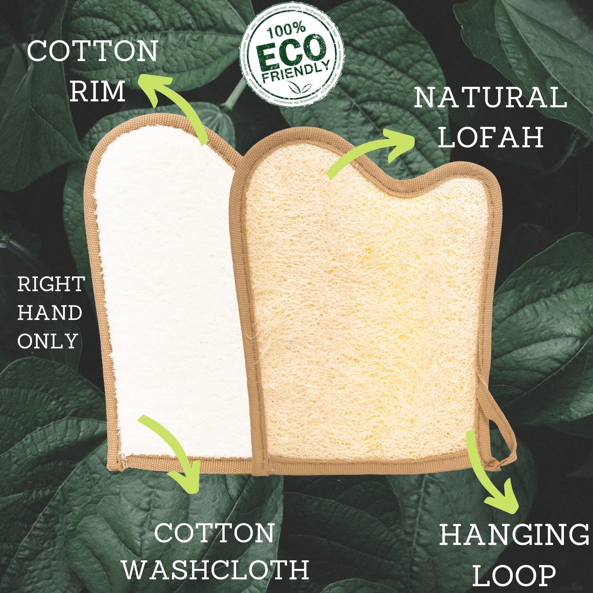 2 Pack Natural Egyptian Loofah Bath Sponge & Exfoliating Body Scrubber Mittens - Eco-Friendly Biodegradable Shower Washcloth for Face, Back & Body Care - Perfect for Daily Exfoliation & Spa-Like Skin Renewal at Home