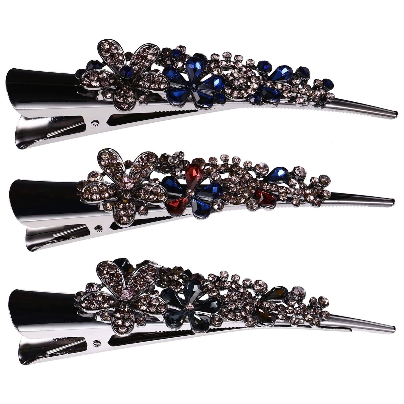 Lurrose 3pcs Metal Duckbill Hair Clips with Rhinestones - Alligator Hair Clips for Women, Hair Styling Accessories for Weddings, Parties & Everyday Use