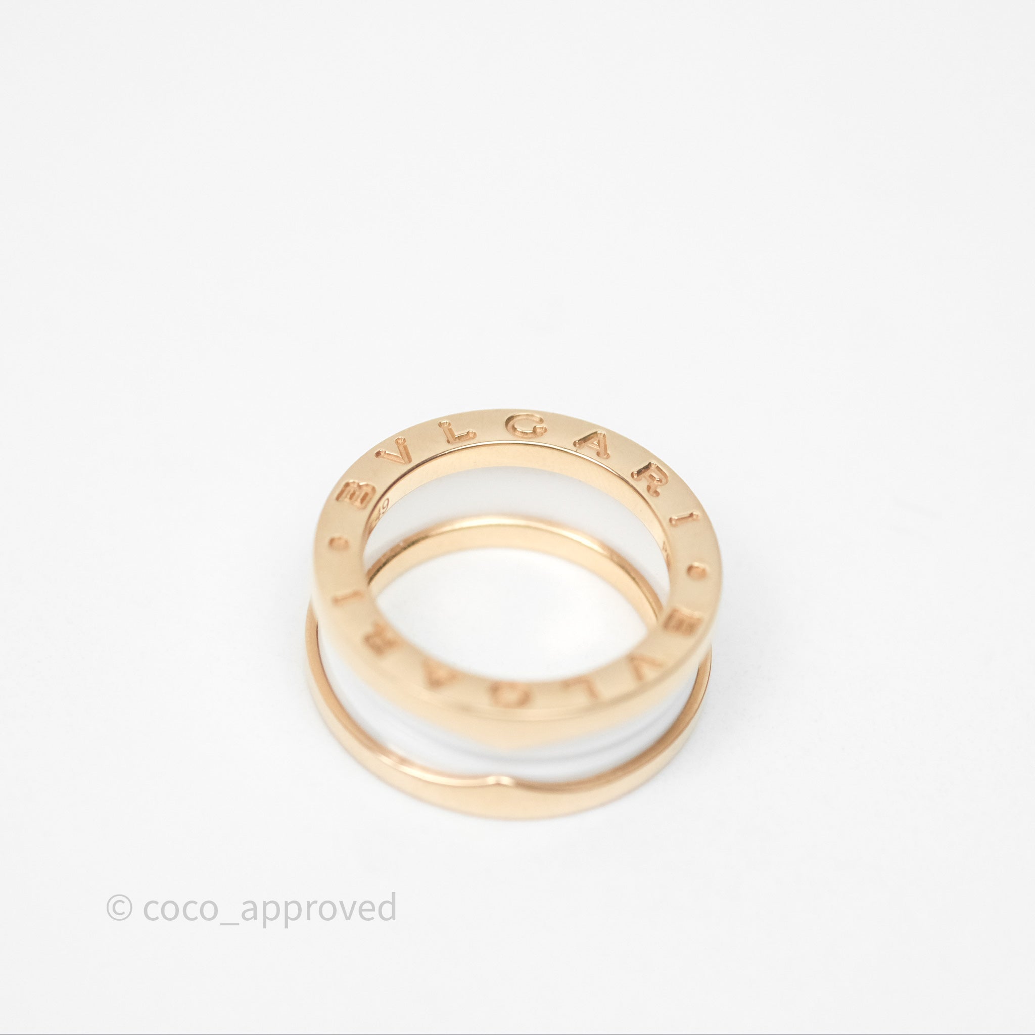 Bvlgari B.Zero1 Two Band Ring in White Ceramic & 18K Rose Gold Spiral Design - Size 49 | Luxury Italian Jewelry for Women, Perfect for Weddings, Anniversaries & Special Occasions