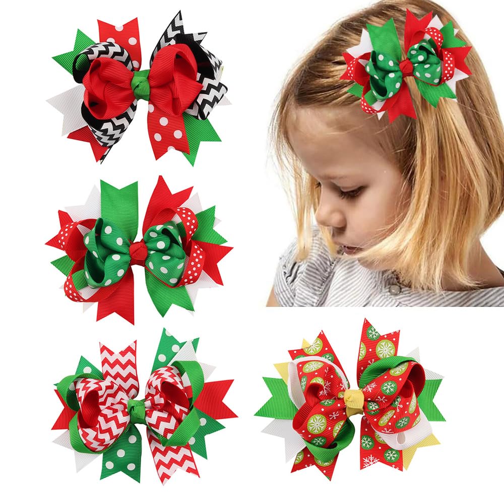 JIAHANG Christmas Hair Bow Clips for Girls - 4PCS Polka Dot Alligator Clips for Baby, Toddler & School Girls - Festive Party Hair Accessories for Holidays, Christmas, School Events & Birthday Celebrations