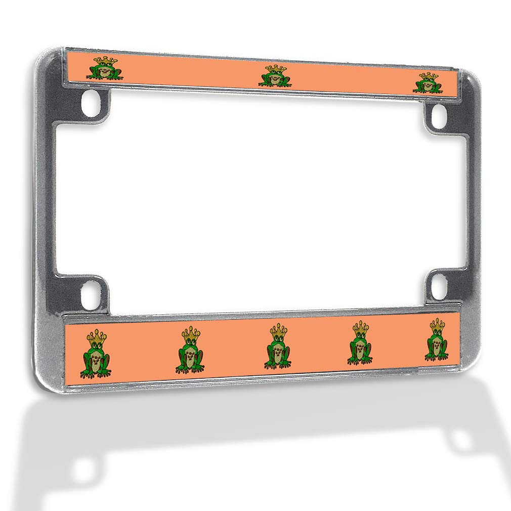Frog Prince Metal Insert Bike License Plate Frame - Weatherproof Motorcycle Accessories with Chrome 4-Hole Design - Perfect for Cruiser, Chopper & Street Bike Customization